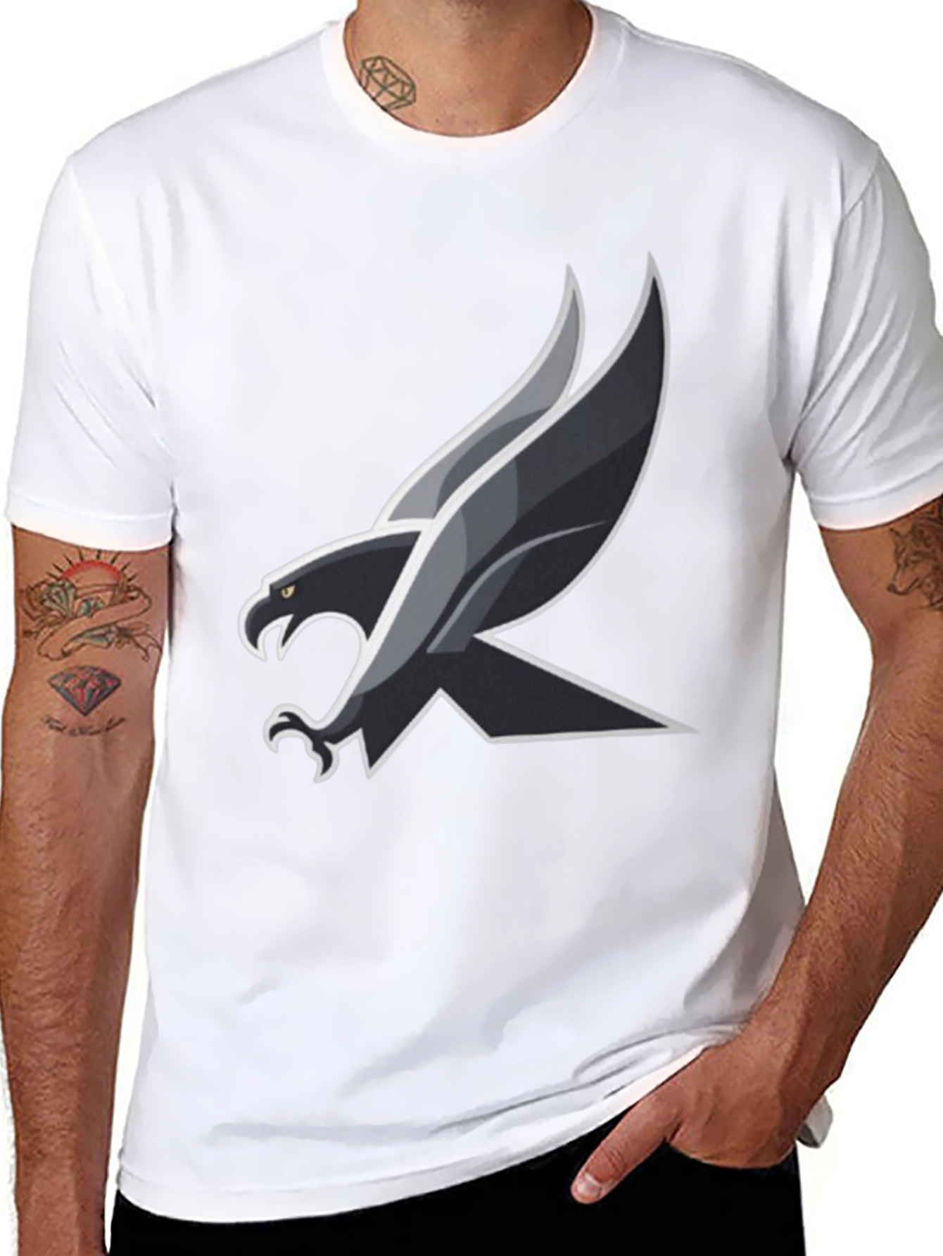 Mens Black T-Shirt with Eagle Design