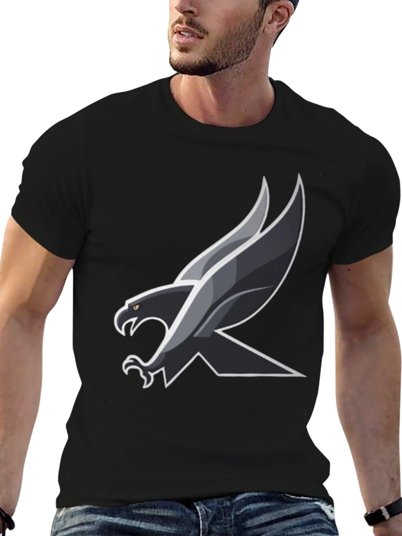Mens Black T-Shirt with Eagle Design