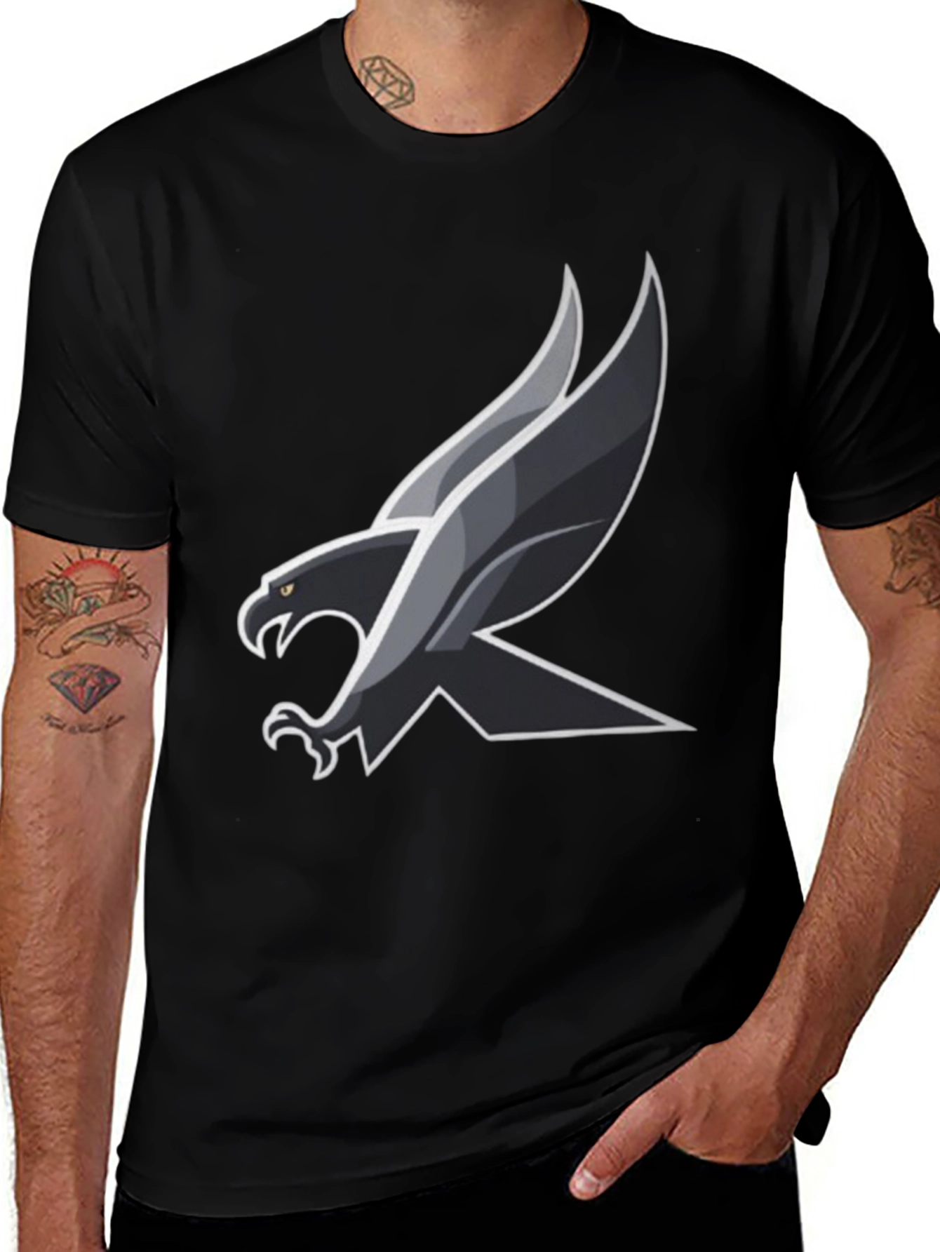 Mens Black T-Shirt with Eagle Design