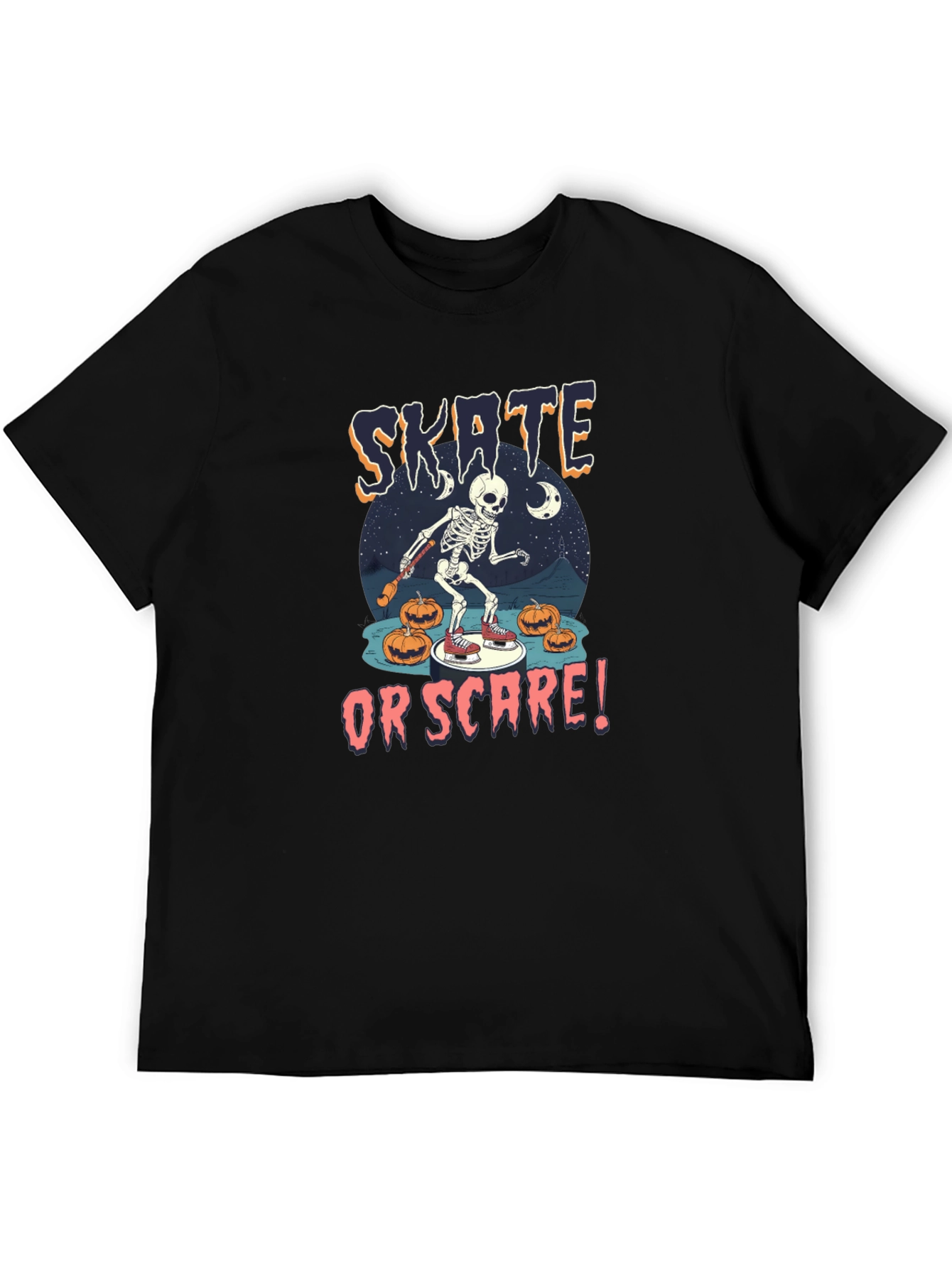 Skate or Scare Halloween Graphic T-Shirt