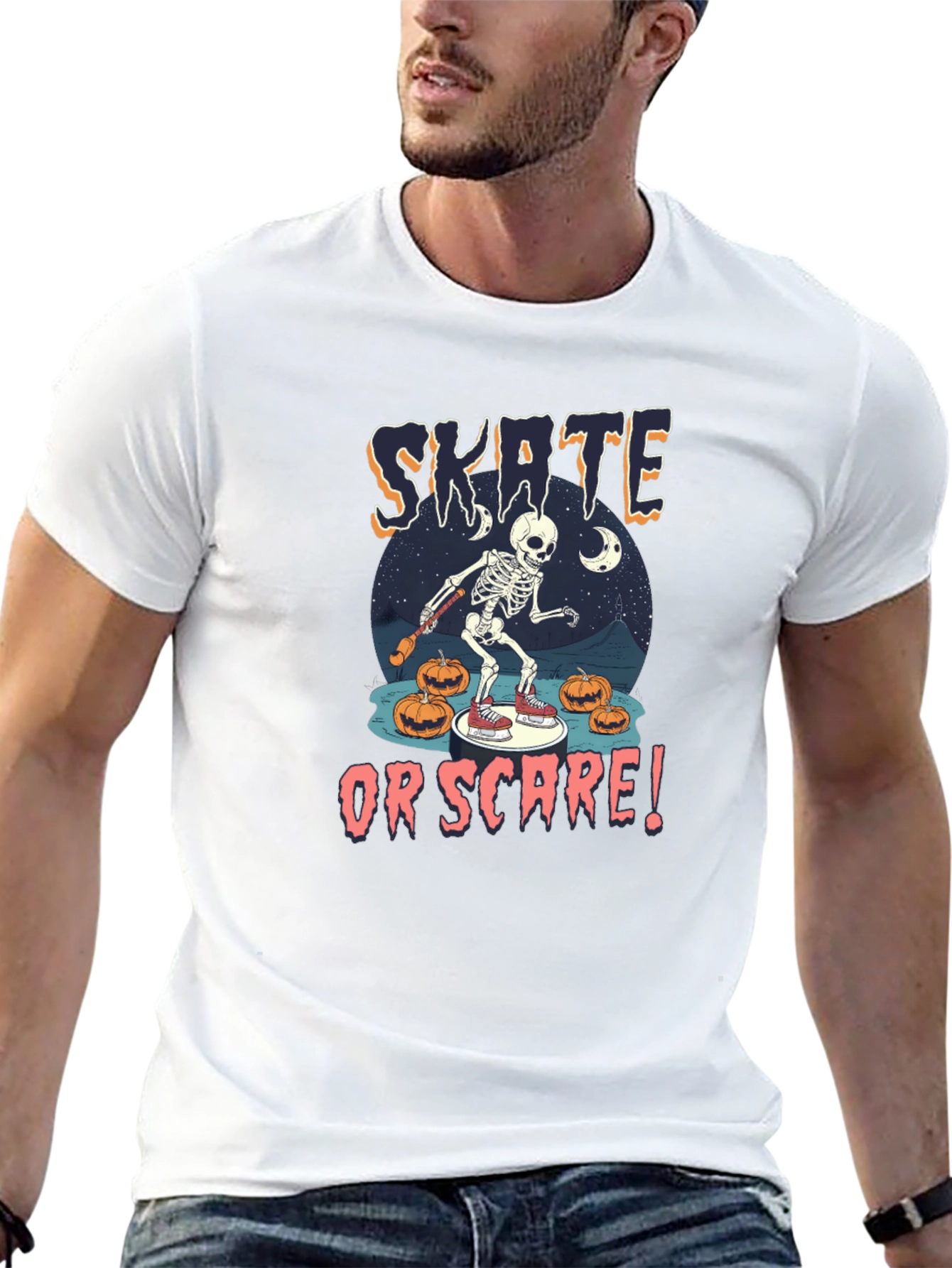 Skate or Scare Halloween Graphic T-Shirt