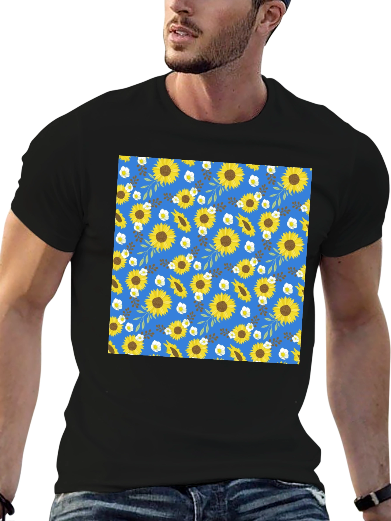 Sunflower & Floral Print Black Tee