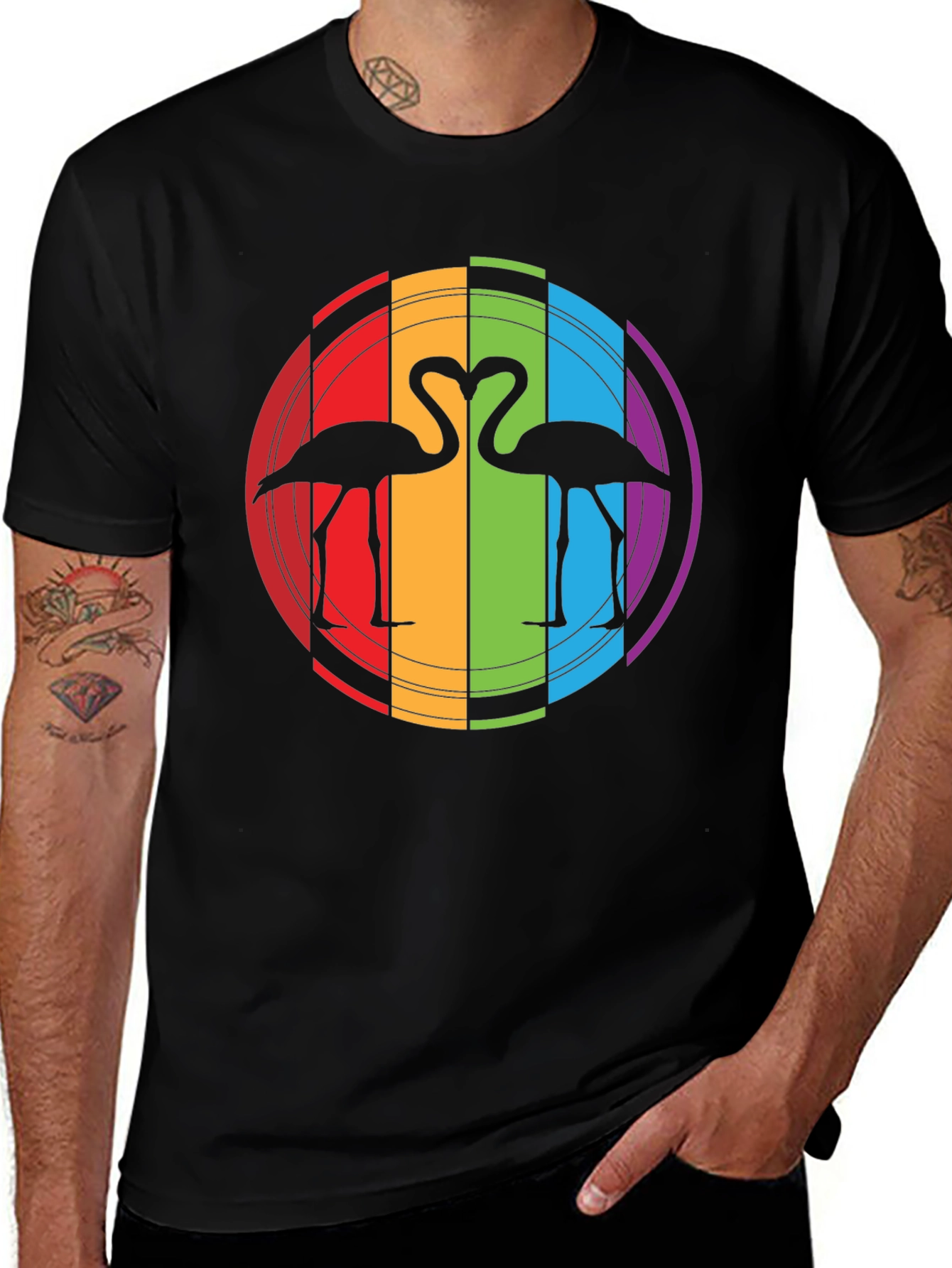 Rainbow Flamingo Heart Graphic Tee - Unisex