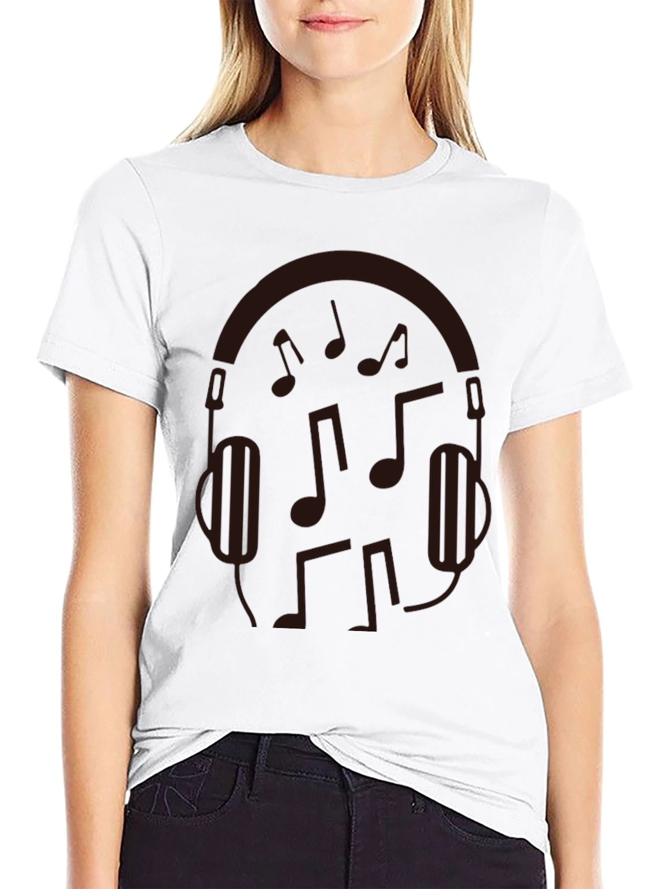 Music Lovers Graphic Tee - Headphones & Notes Design