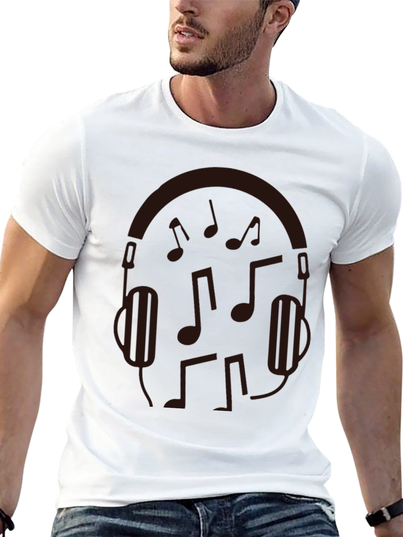 Music Lovers Graphic Tee - Headphones & Notes Design