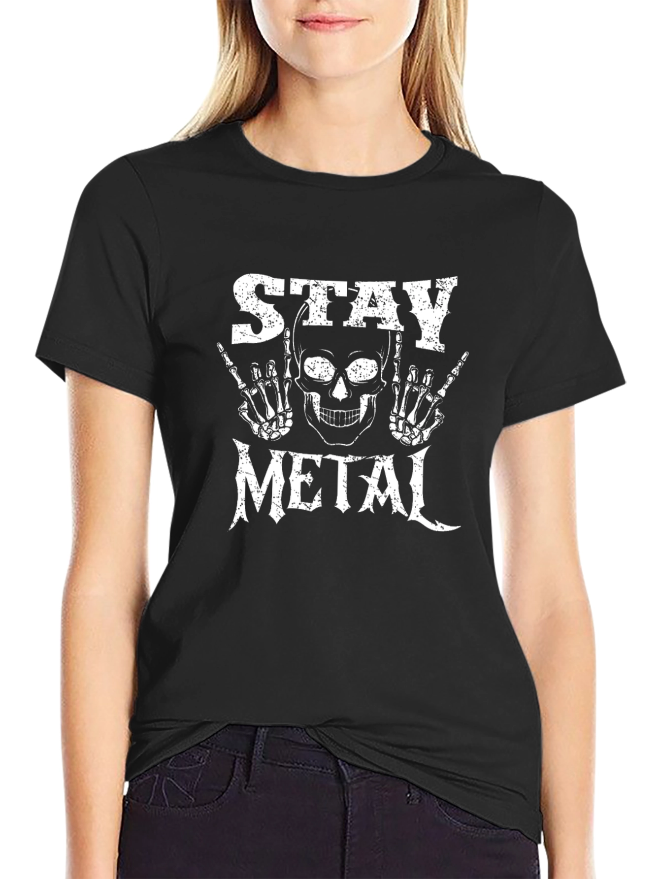 Stay Metal Skull Graphic T-Shirt - Black