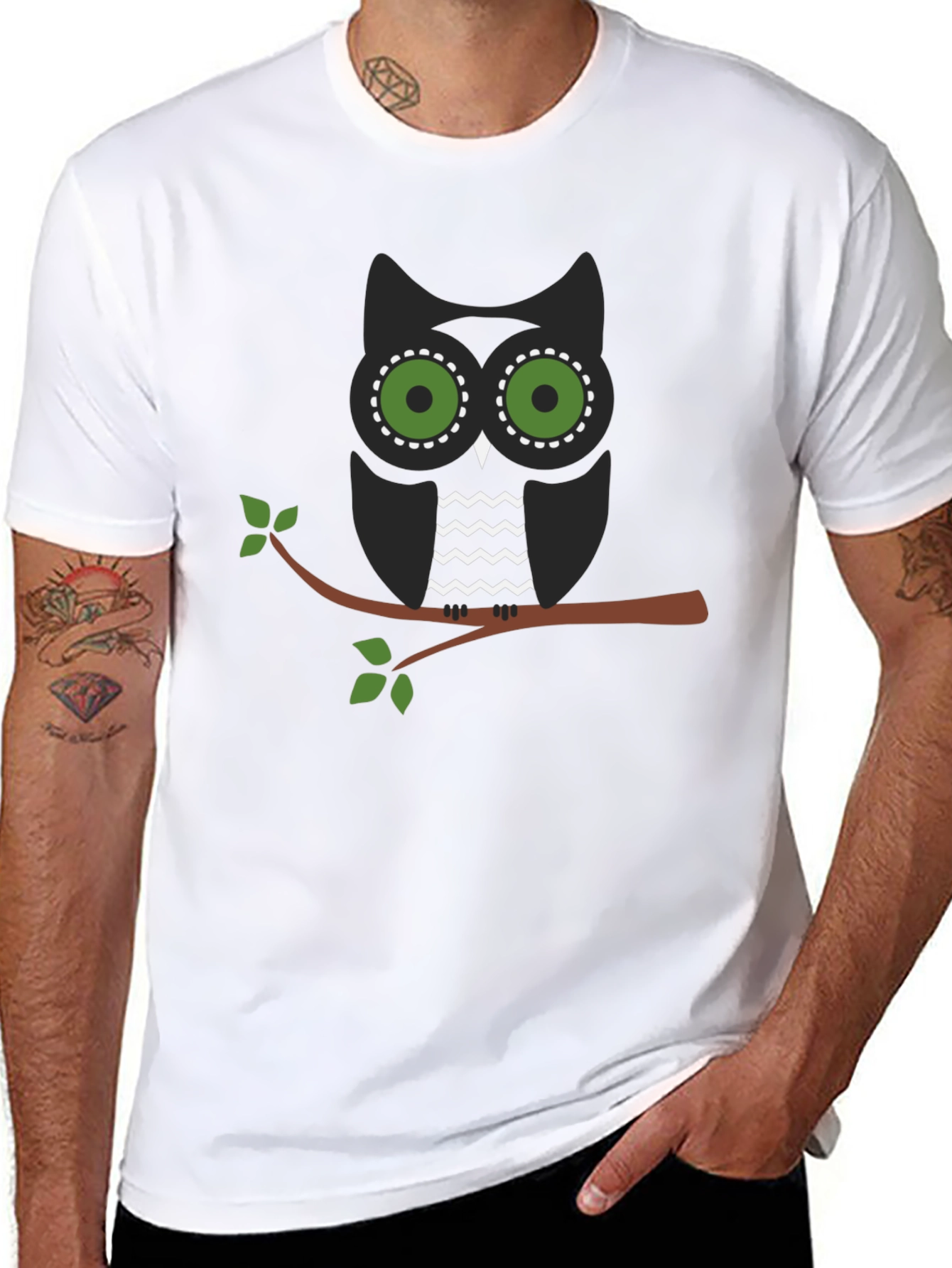 Owl on Branch Graphic Tee - Mens Black T-Shirt