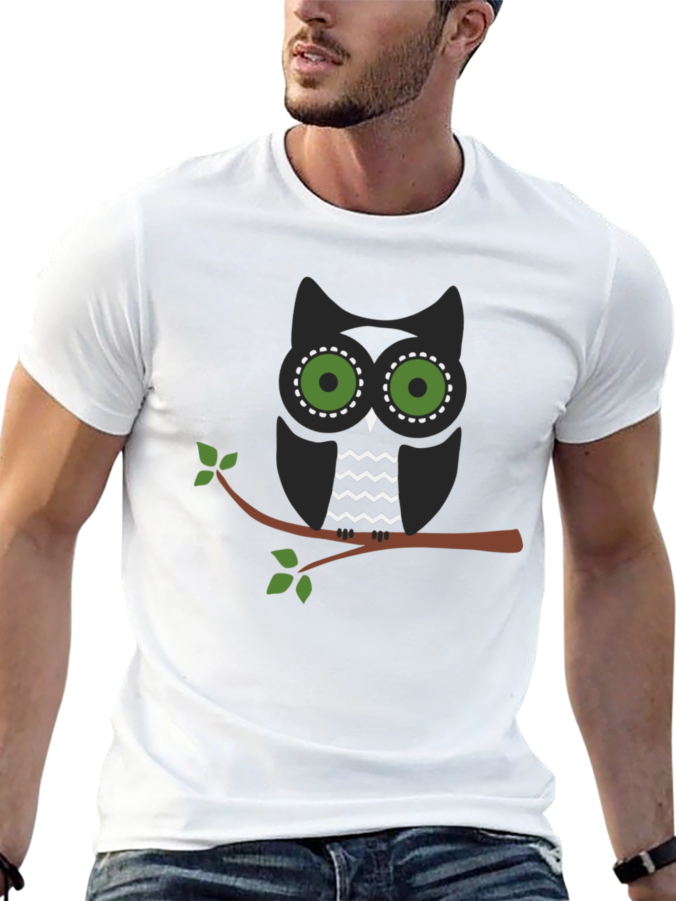 Owl on Branch Graphic Tee - Mens Black T-Shirt