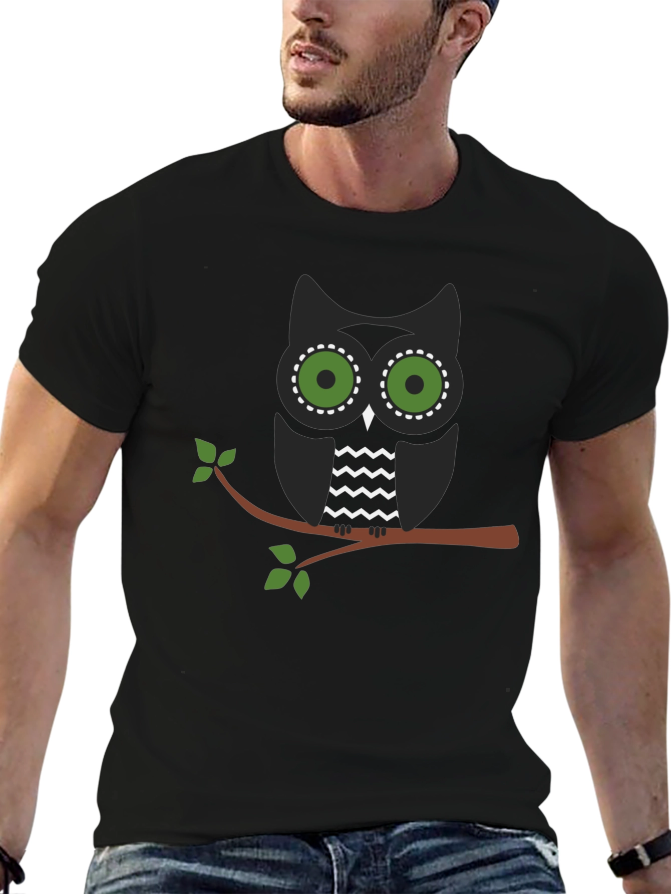 Owl on Branch Graphic Tee - Mens Black T-Shirt