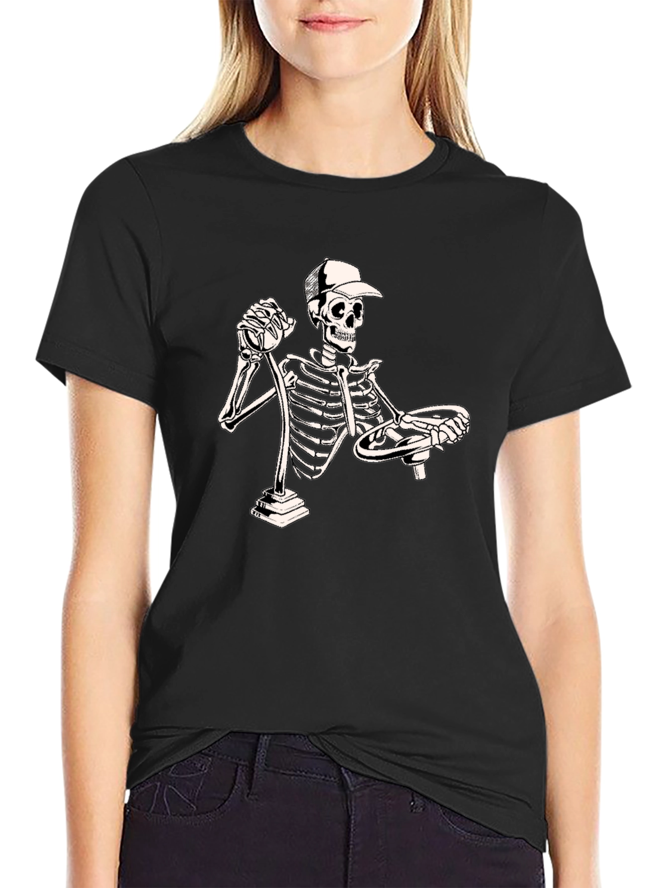 Funny Skeleton Driver T-Shirt - Black Cotton Tee