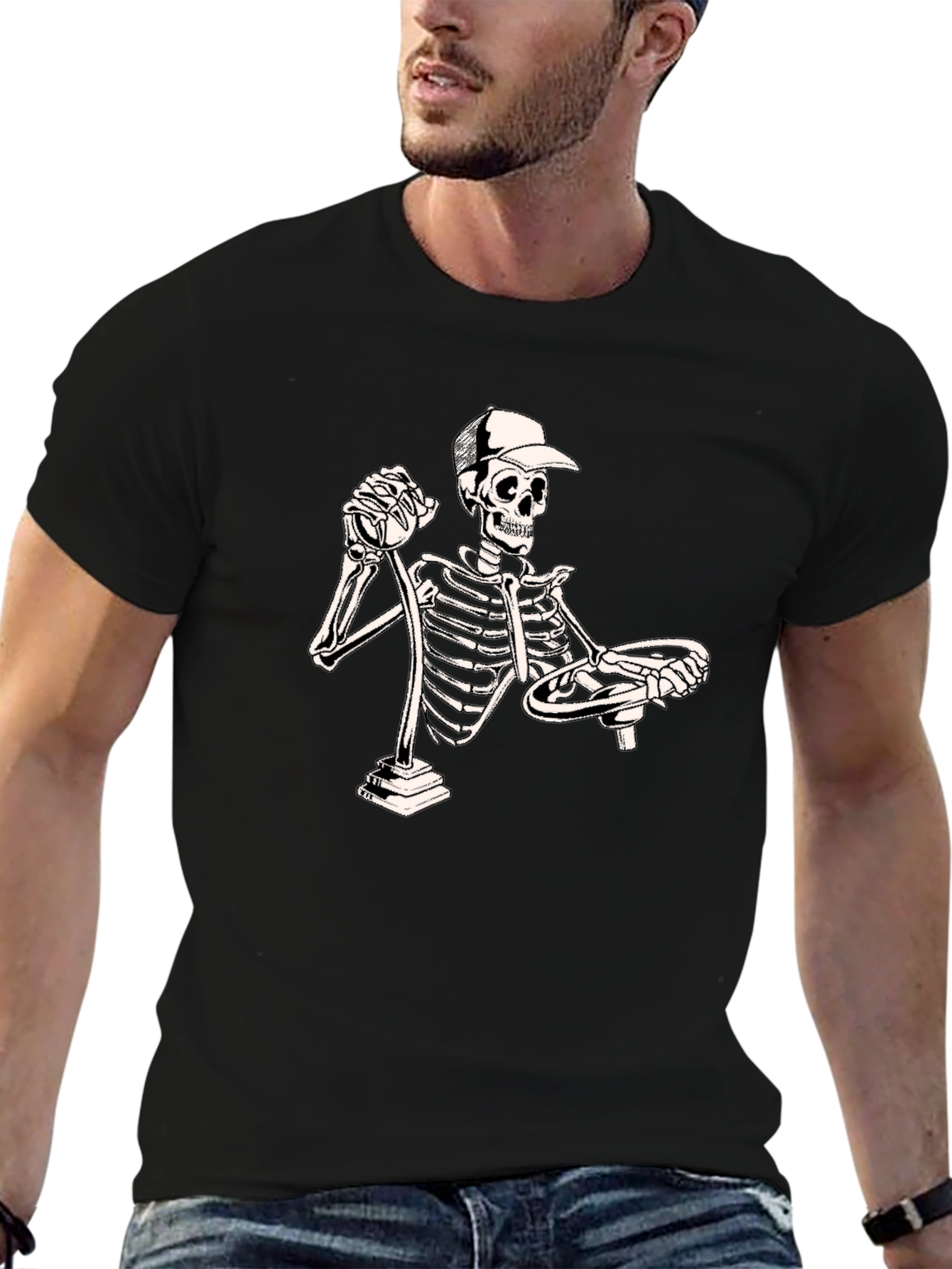 Funny Skeleton Driver T-Shirt - Black Cotton Tee