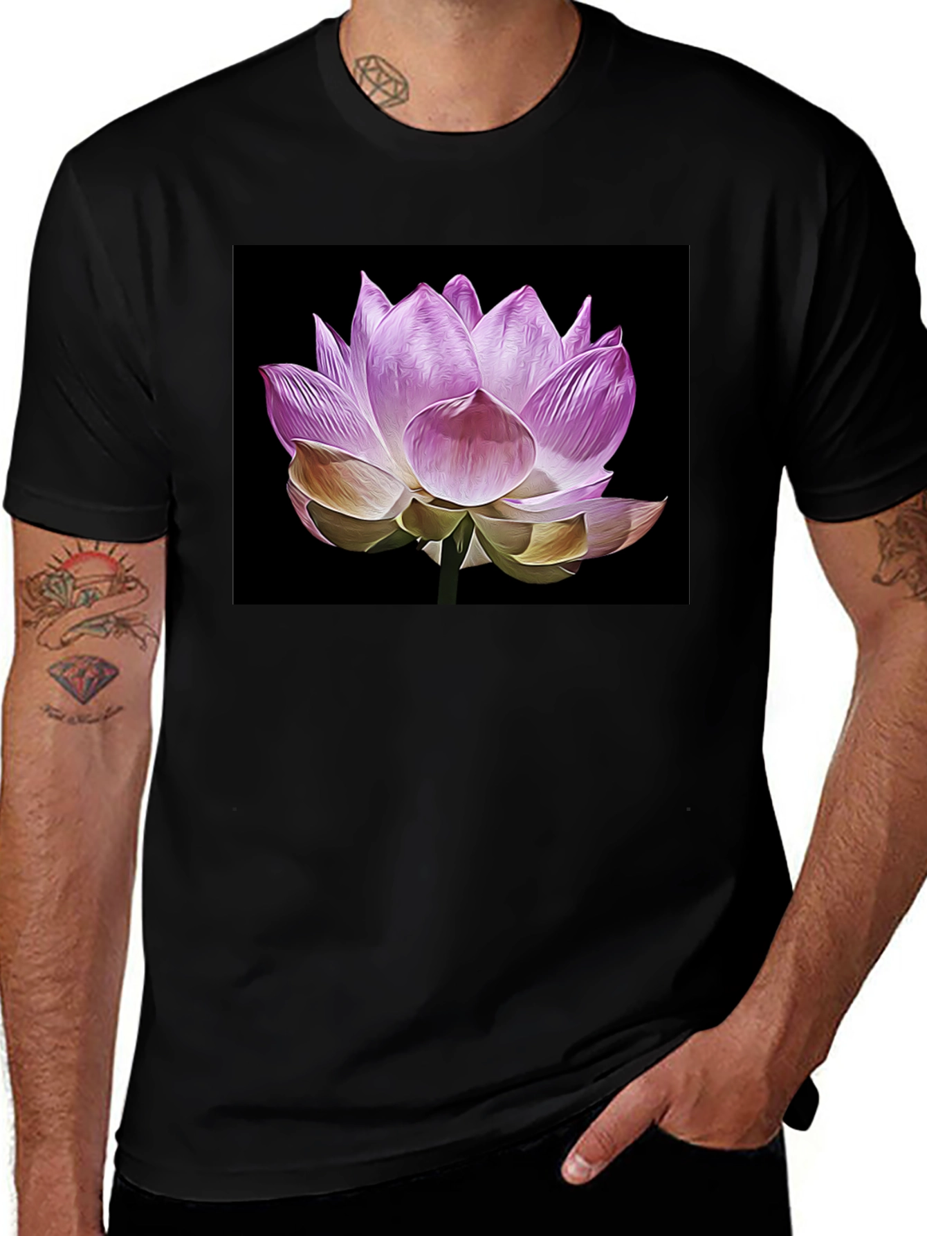 Lotus Flower Graphic T-Shirt - Black