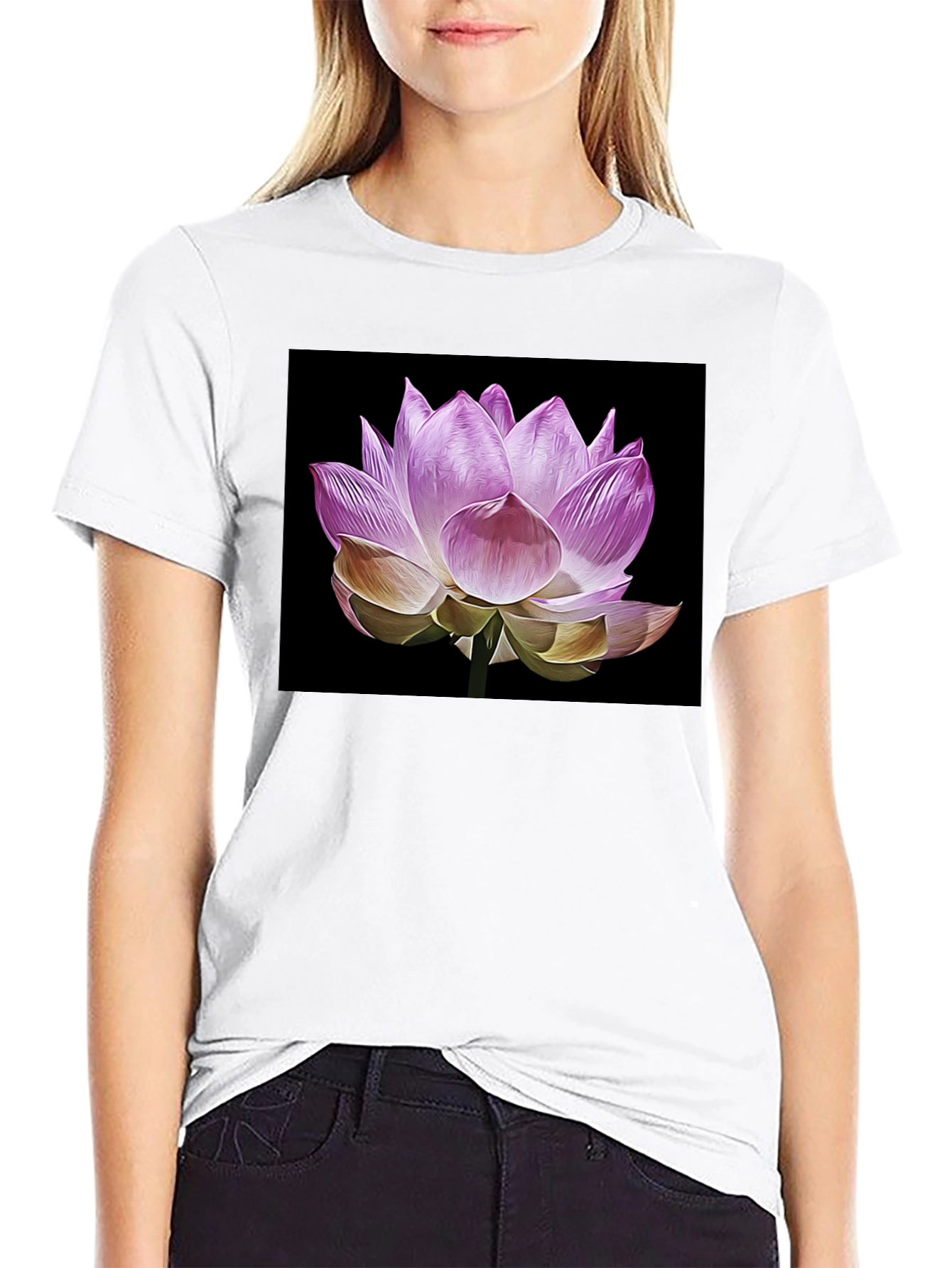 Lotus Flower Graphic T-Shirt - Black