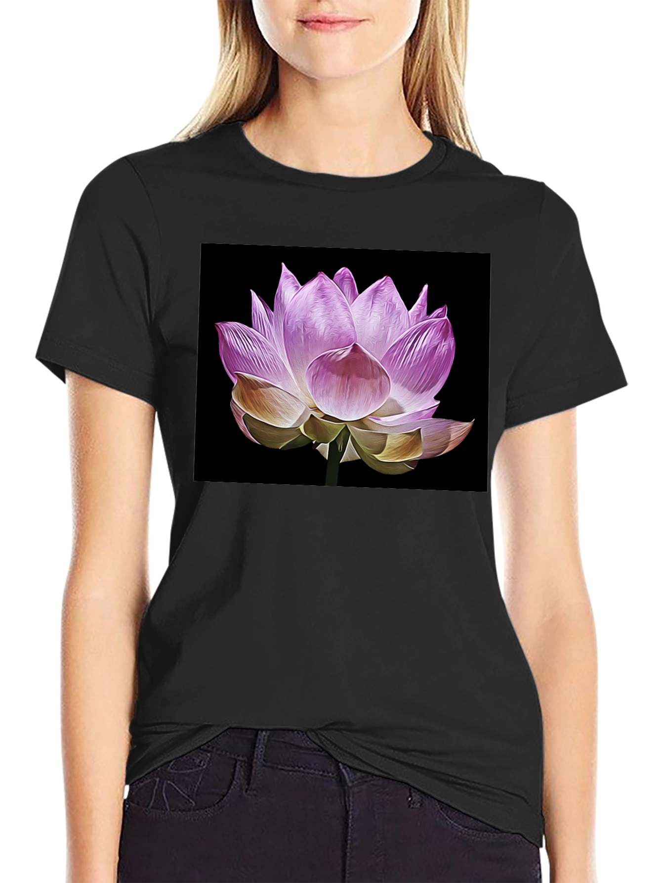 Lotus Flower Graphic T-Shirt - Black