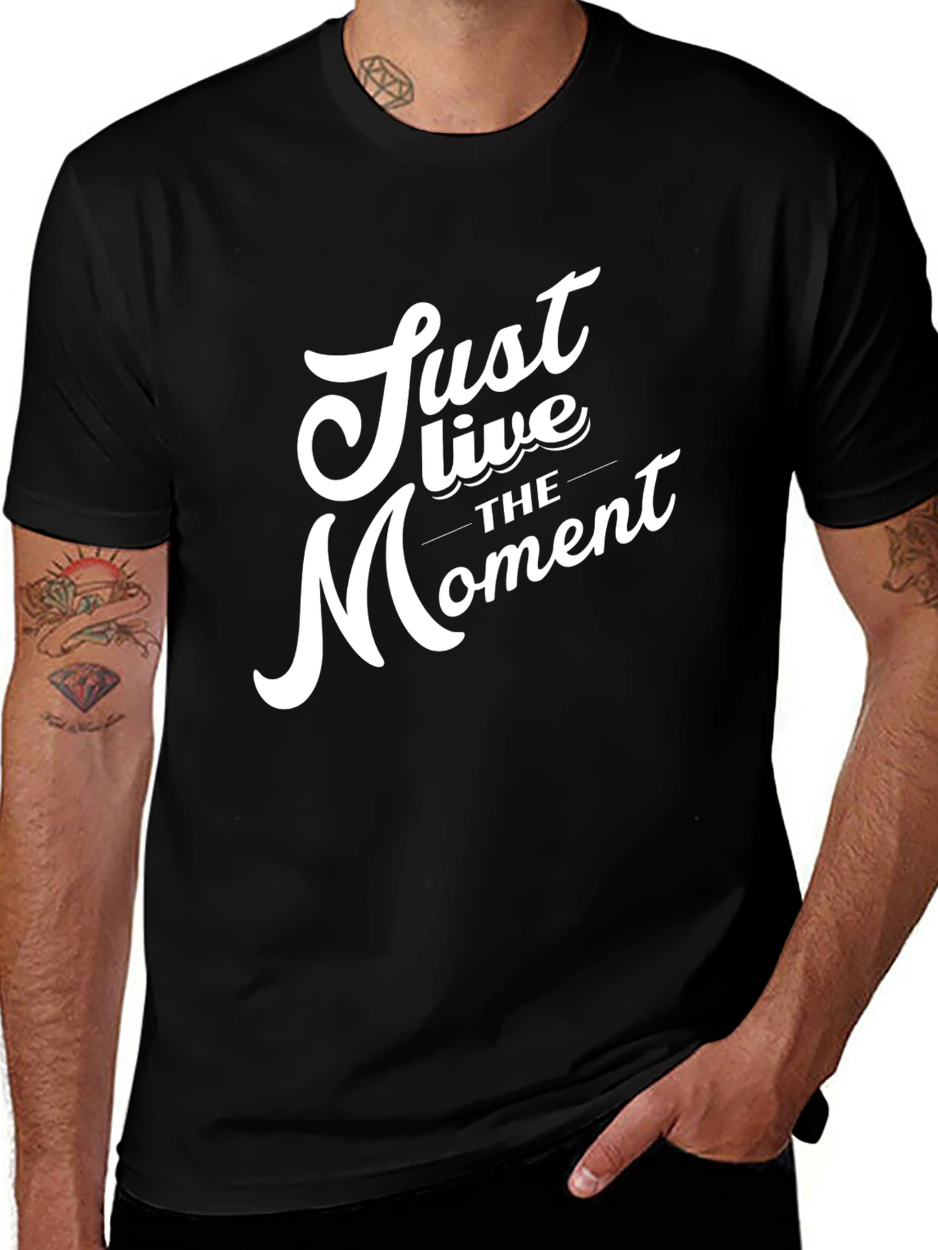 Just Live the Moment Black Graphic T-Shirt