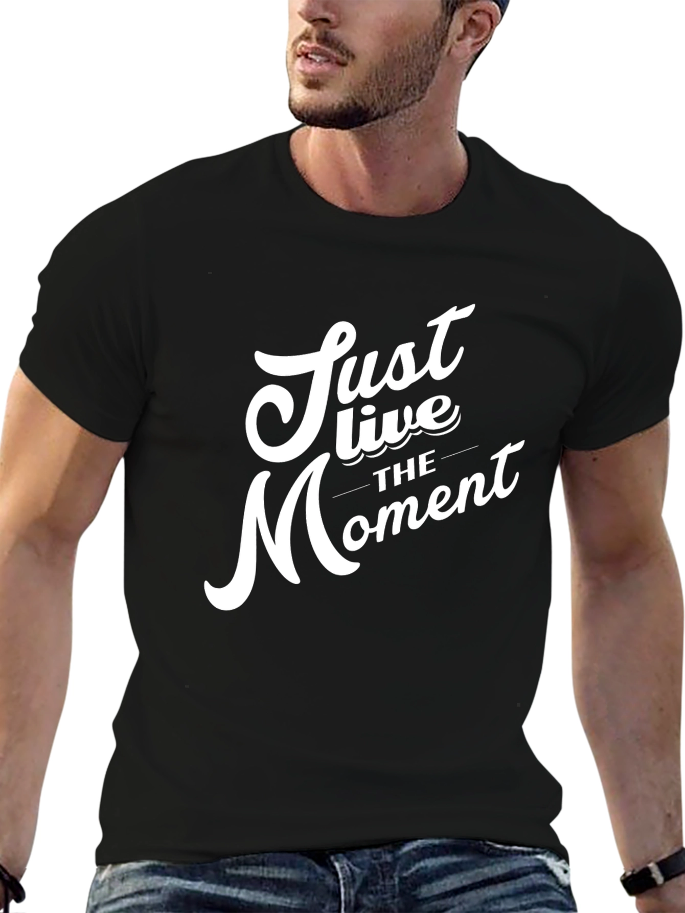 Just Live the Moment Black Graphic T-Shirt