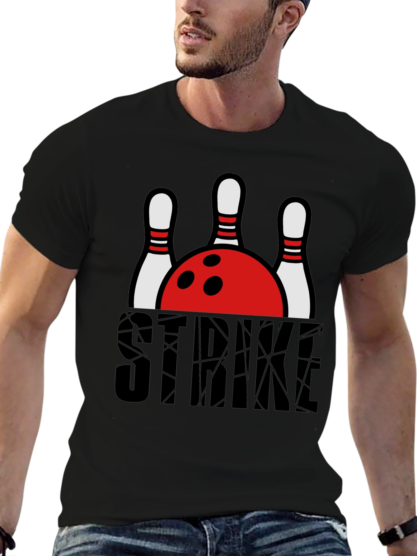Strike Bowling T-Shirt - Black Graphic Tee