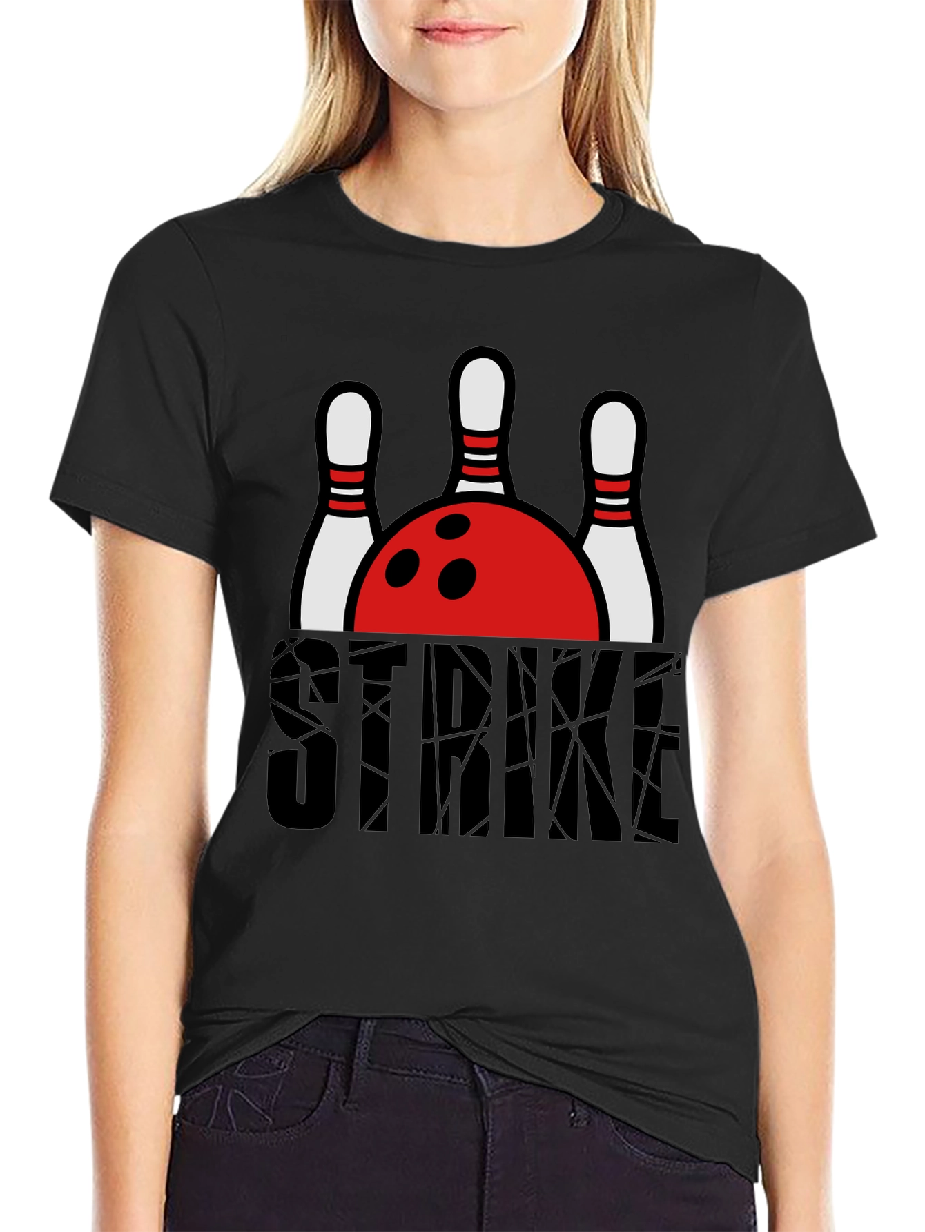Strike Bowling T-Shirt - Black Graphic Tee