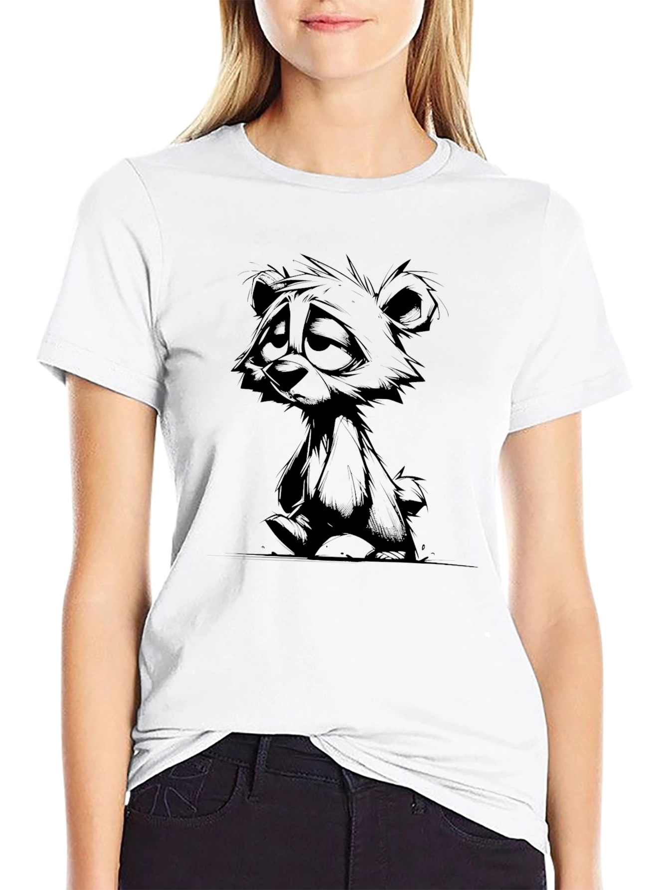 Sad Bear Graphic Black T-Shirt