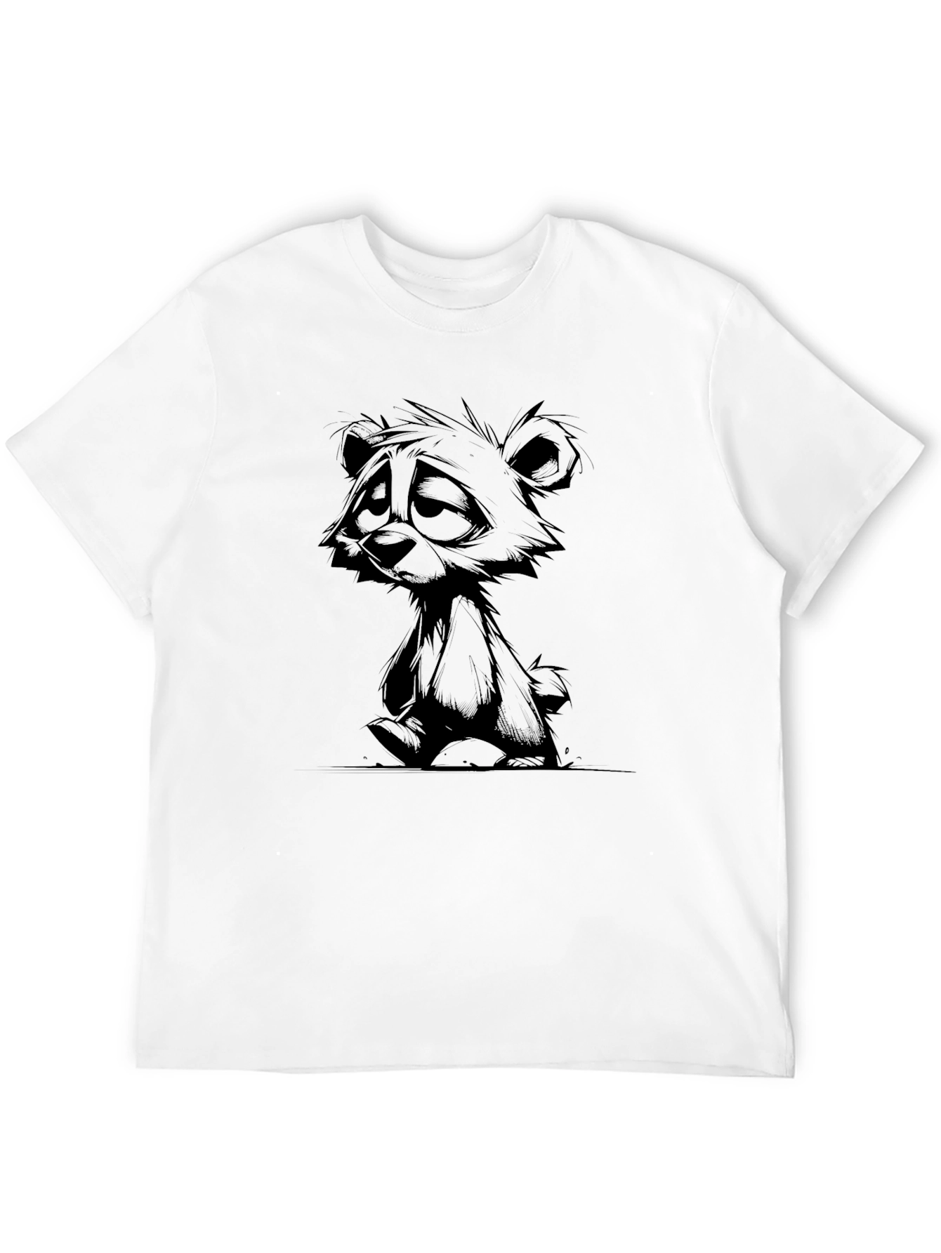 Sad Bear Graphic Black T-Shirt