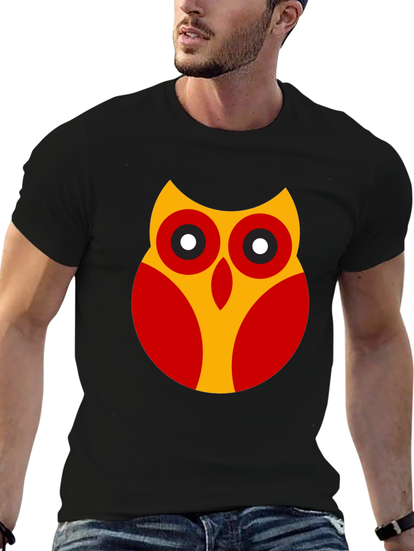 Stylish Black T-Shirt with Owl Graphic