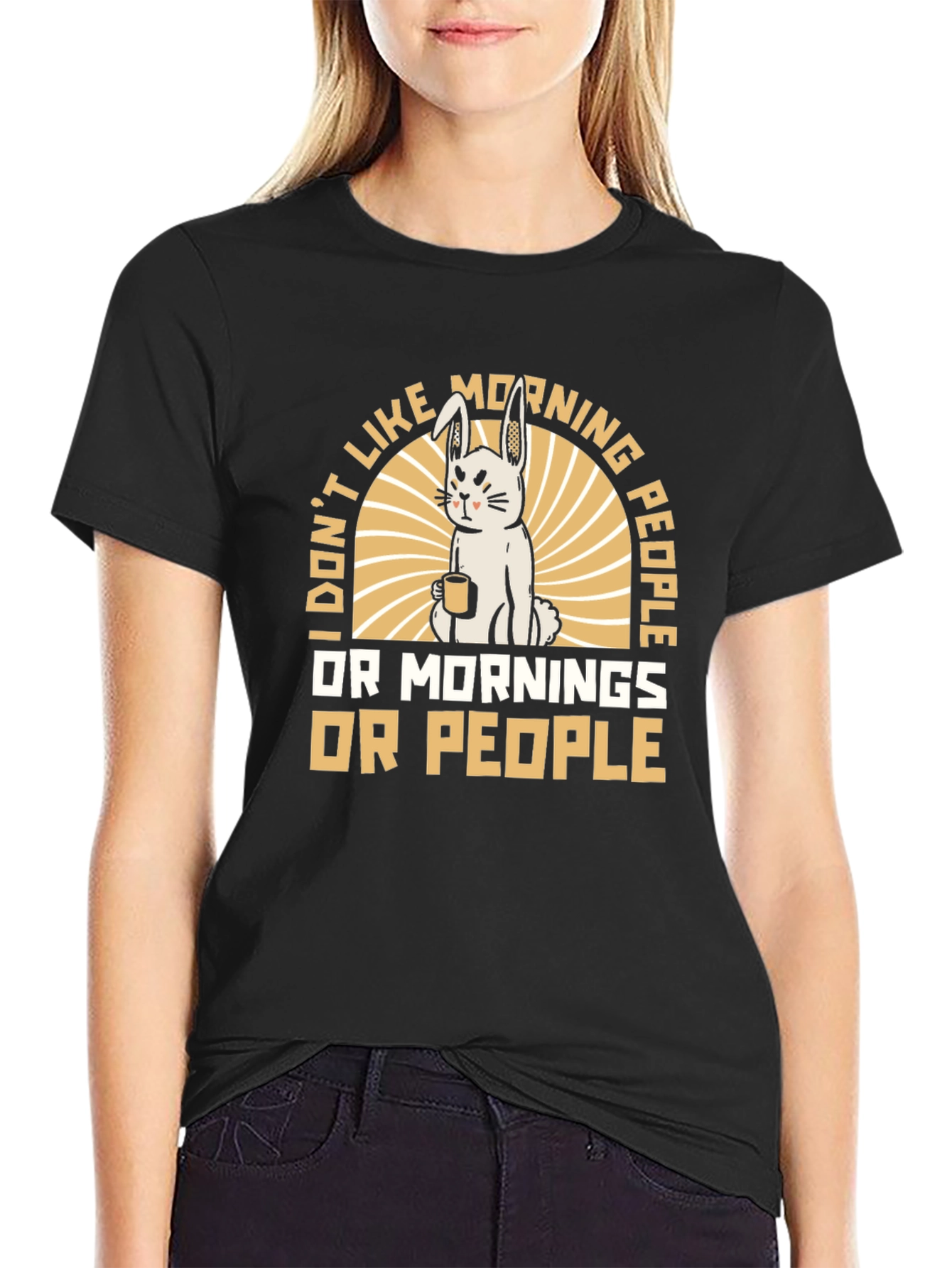 Funny Morning Hater T-Shirt - Grumpy Bunny Design