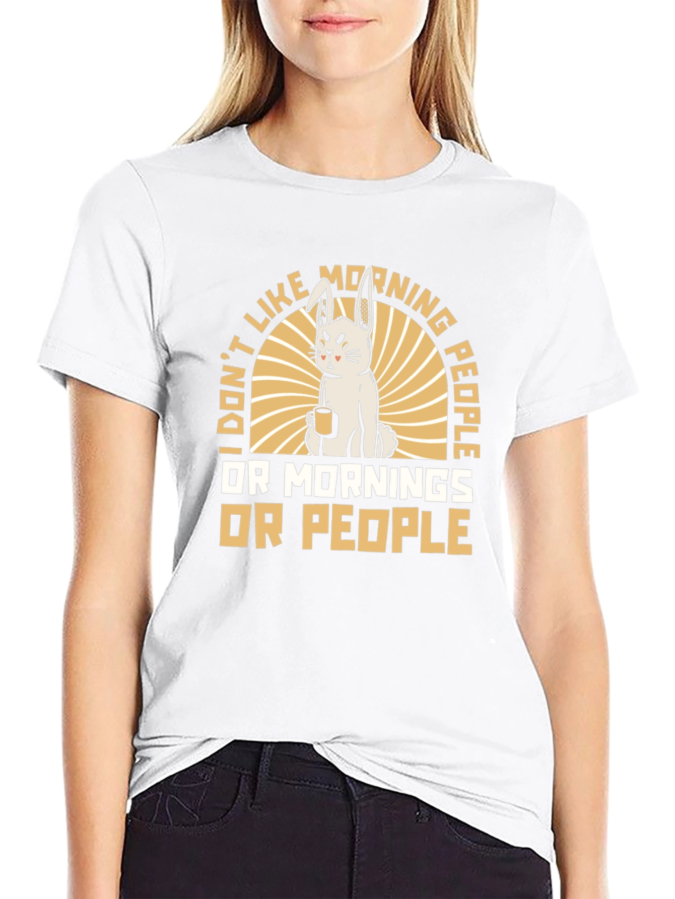 Funny Morning Hater T-Shirt - Grumpy Bunny Design