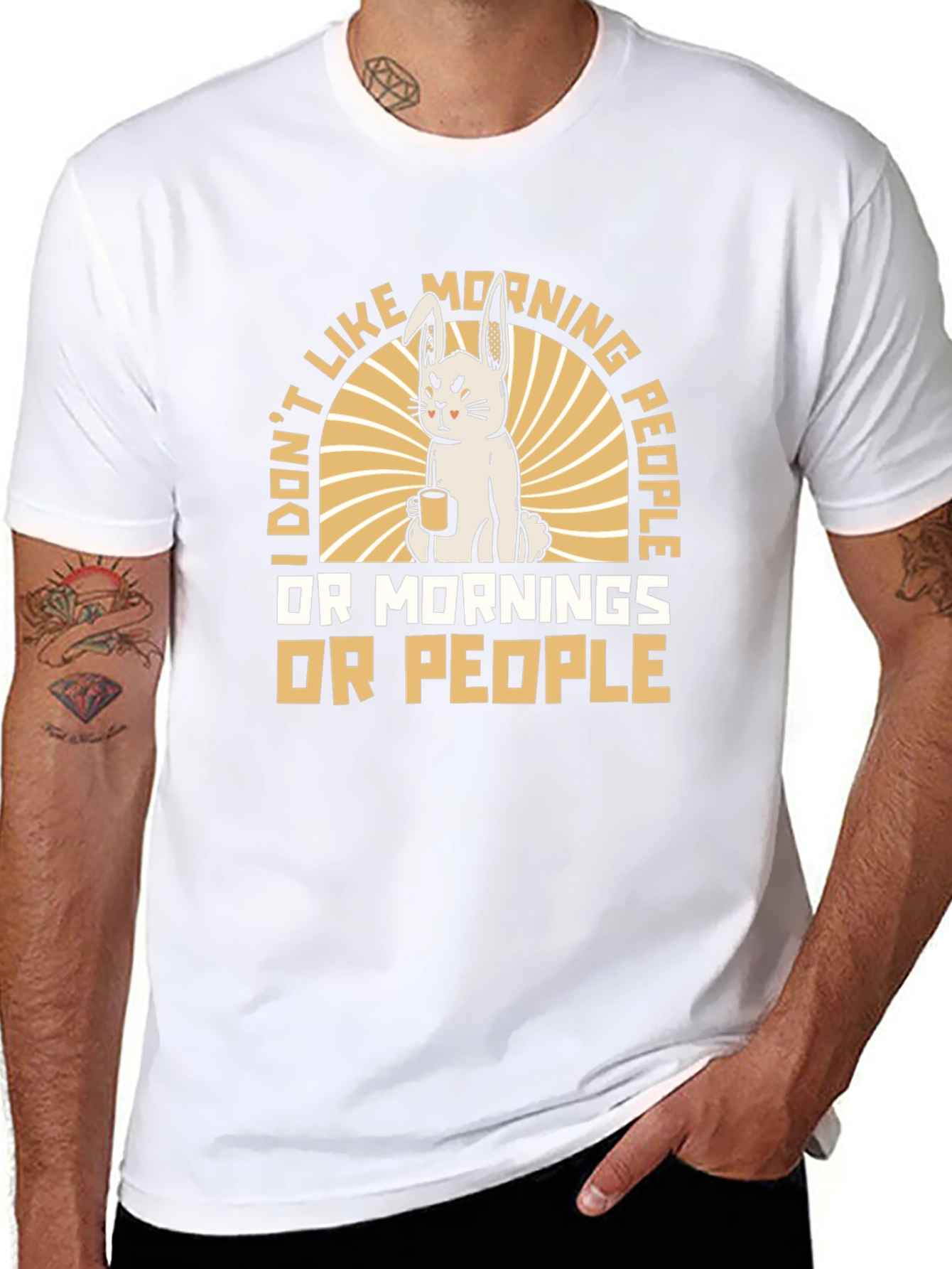 Funny Morning Hater T-Shirt - Grumpy Bunny Design
