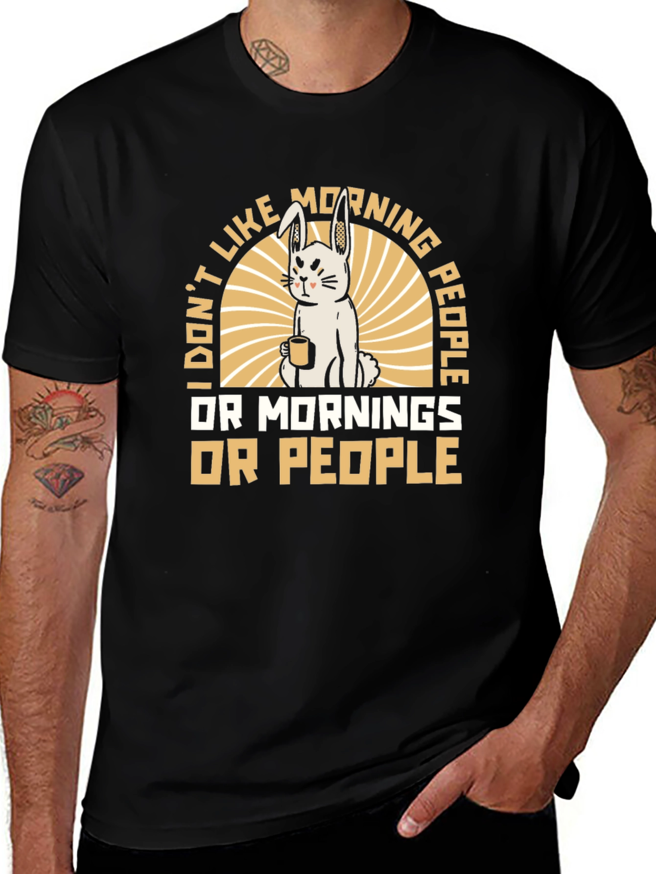 Funny Morning Hater T-Shirt - Grumpy Bunny Design