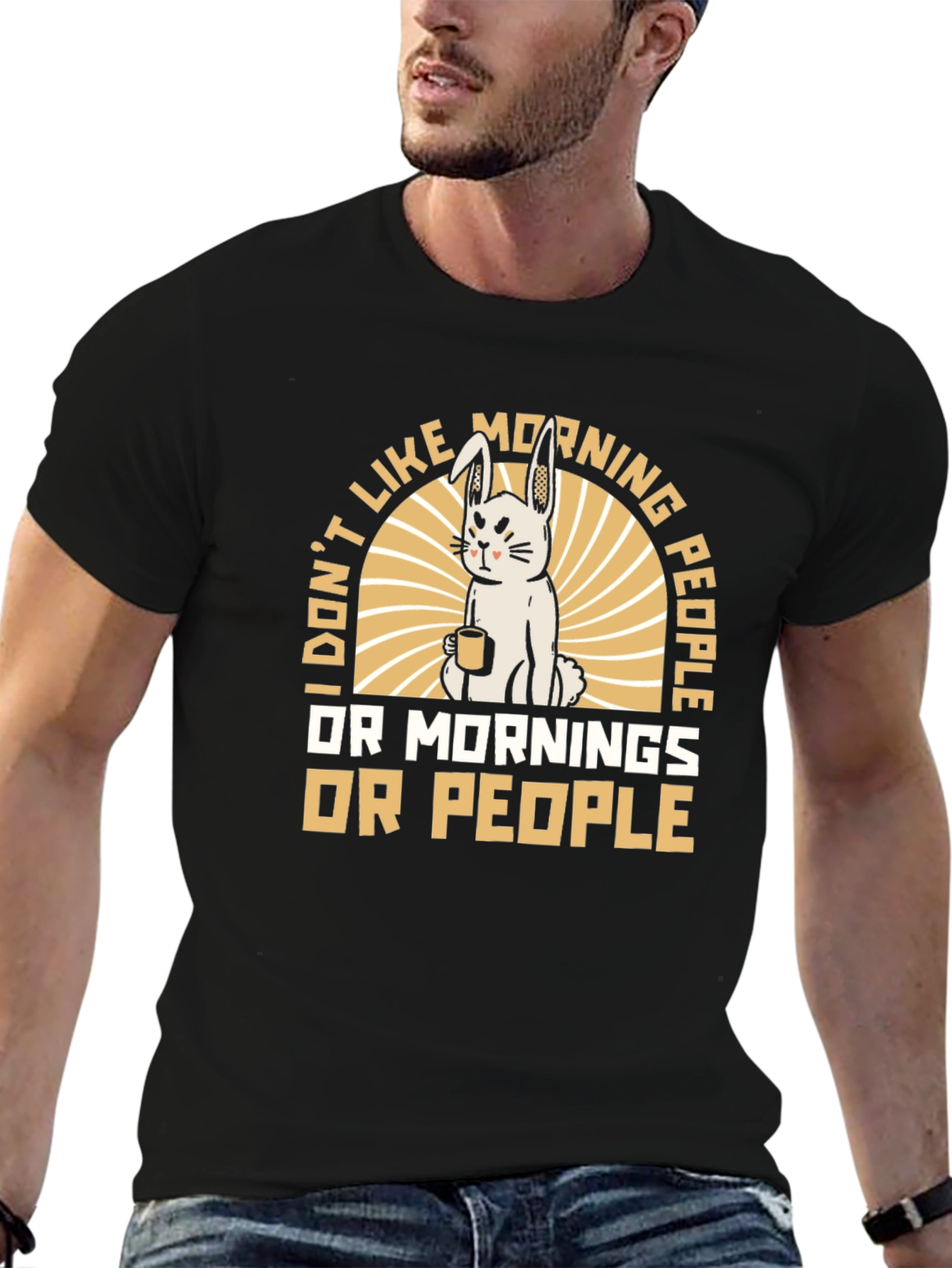 Funny Morning Hater T-Shirt - Grumpy Bunny Design