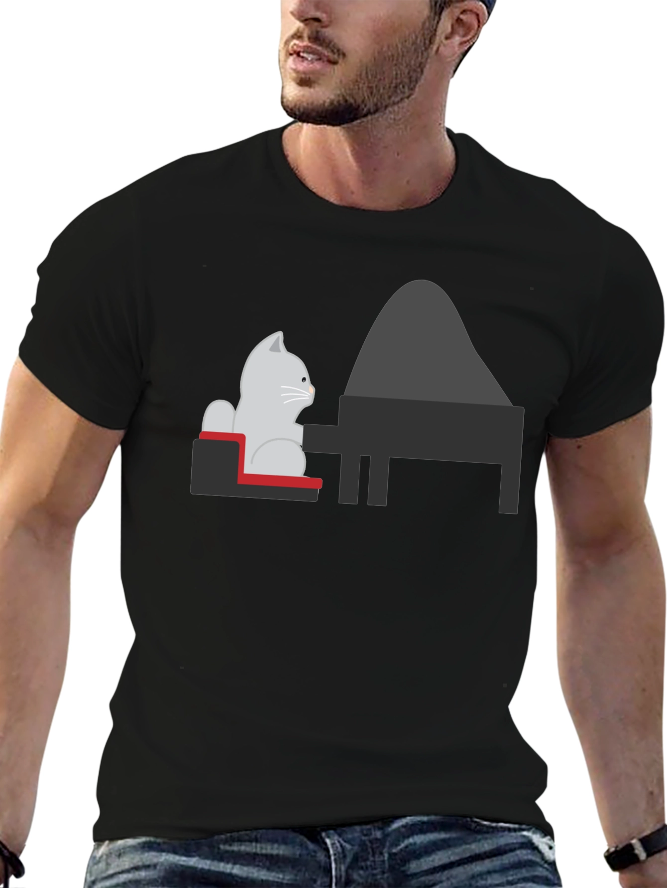 Cat Playing Piano Graphic Tee