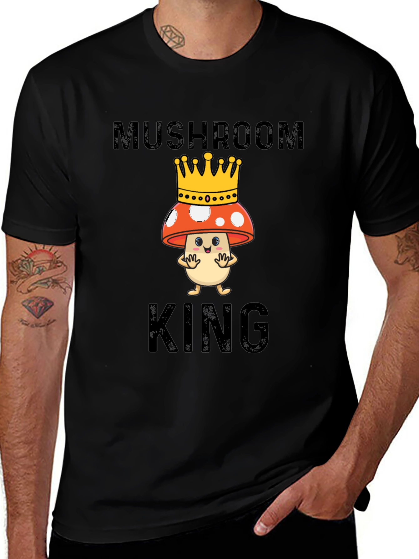Mushroom King Graphic Tee - Funny Cartoon T-Shirt
