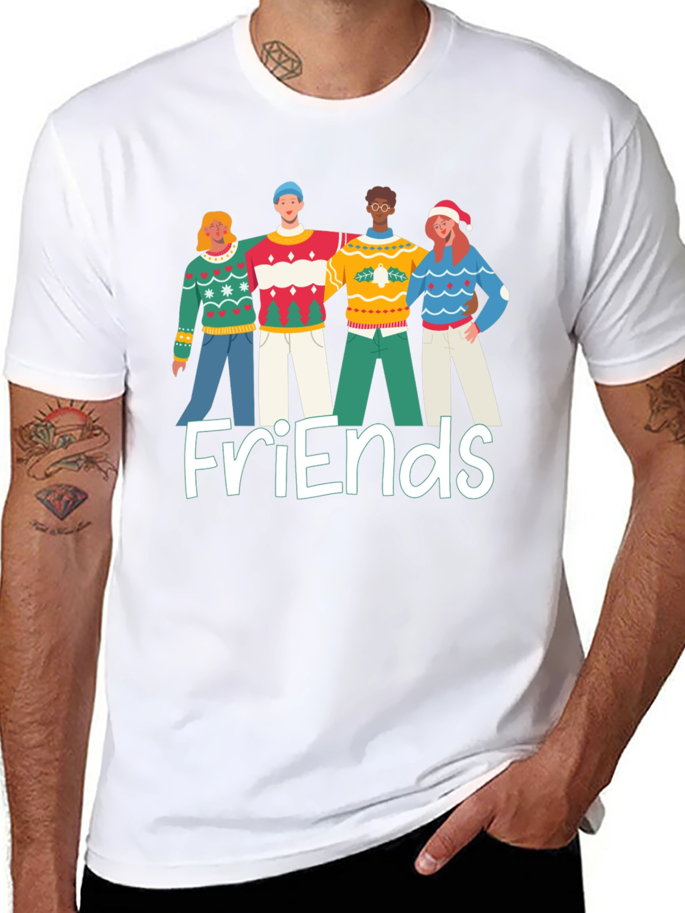 Friends Christmas Sweater Crew T-Shirt