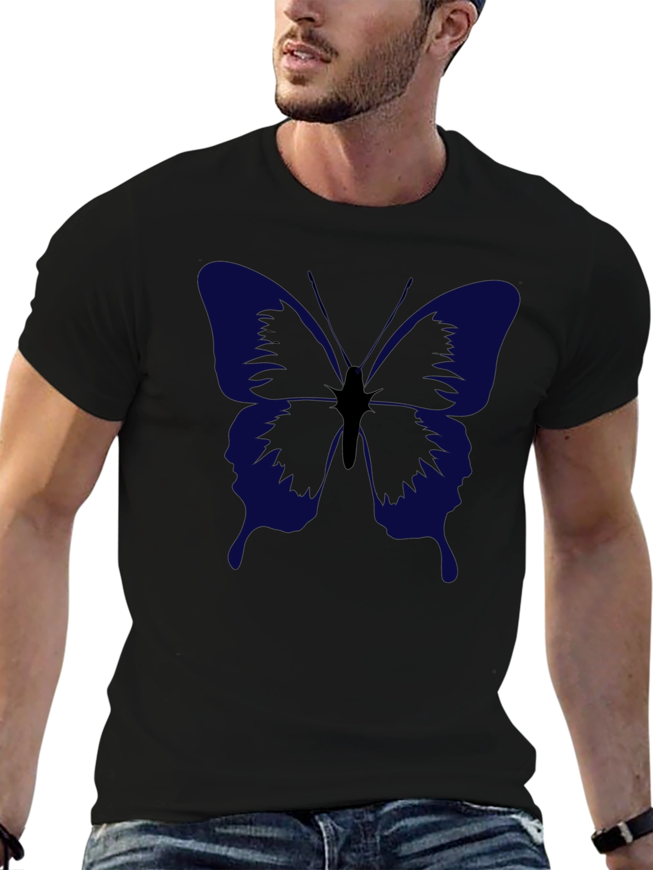 Butterfly Graphic Print Mens Black T-Shirt