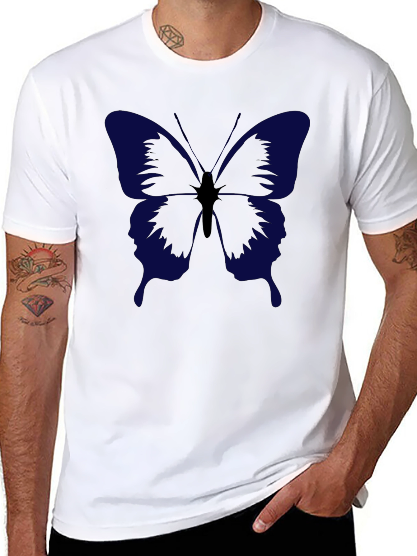 Butterfly Graphic Print Mens Black T-Shirt