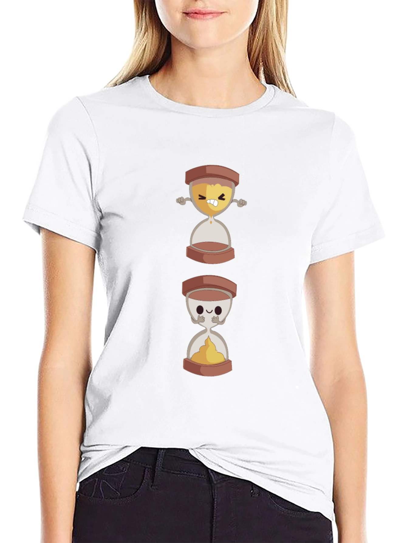 Funny Hourglass Cartoon Graphic Black T-Shirt