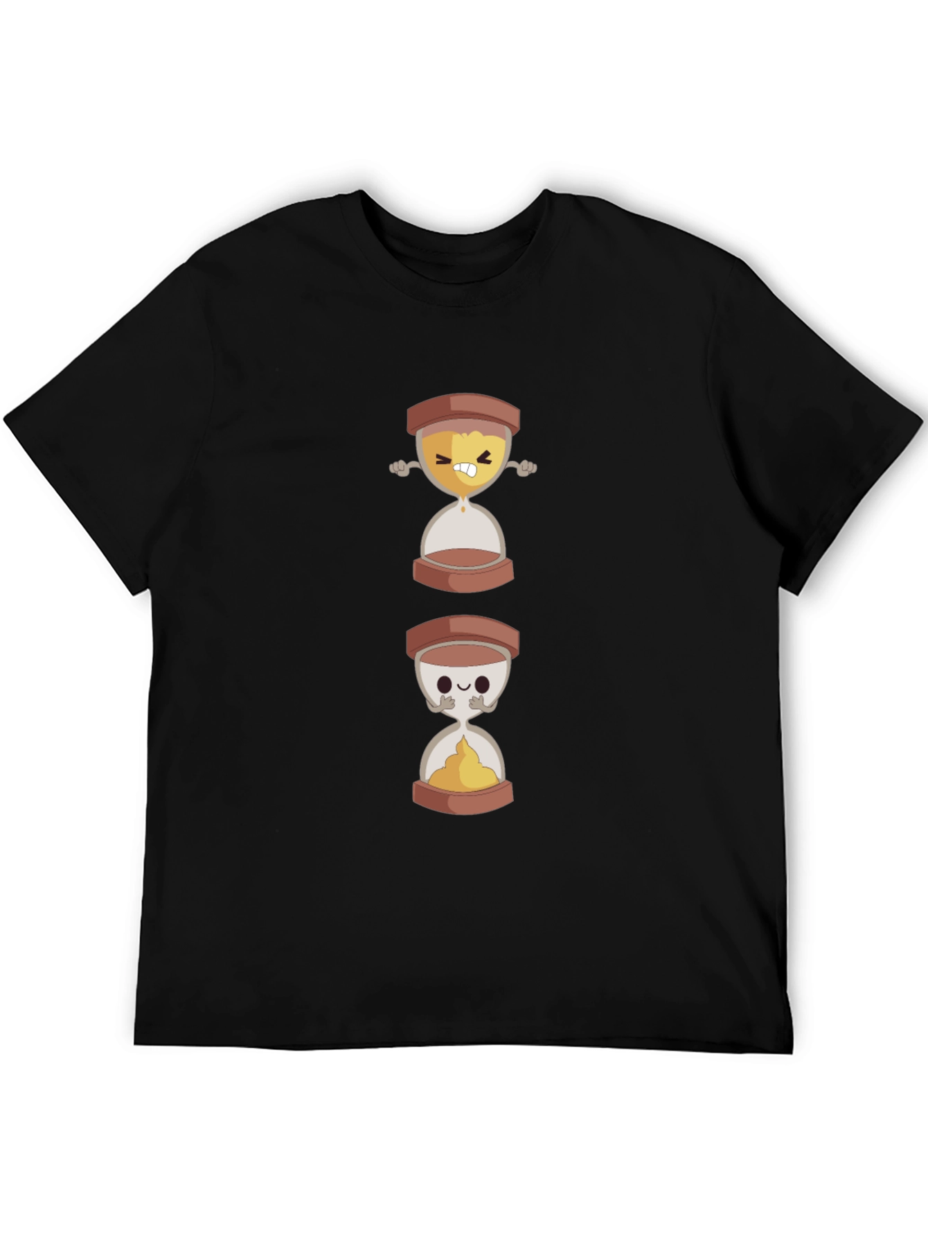 Funny Hourglass Cartoon Graphic Black T-Shirt