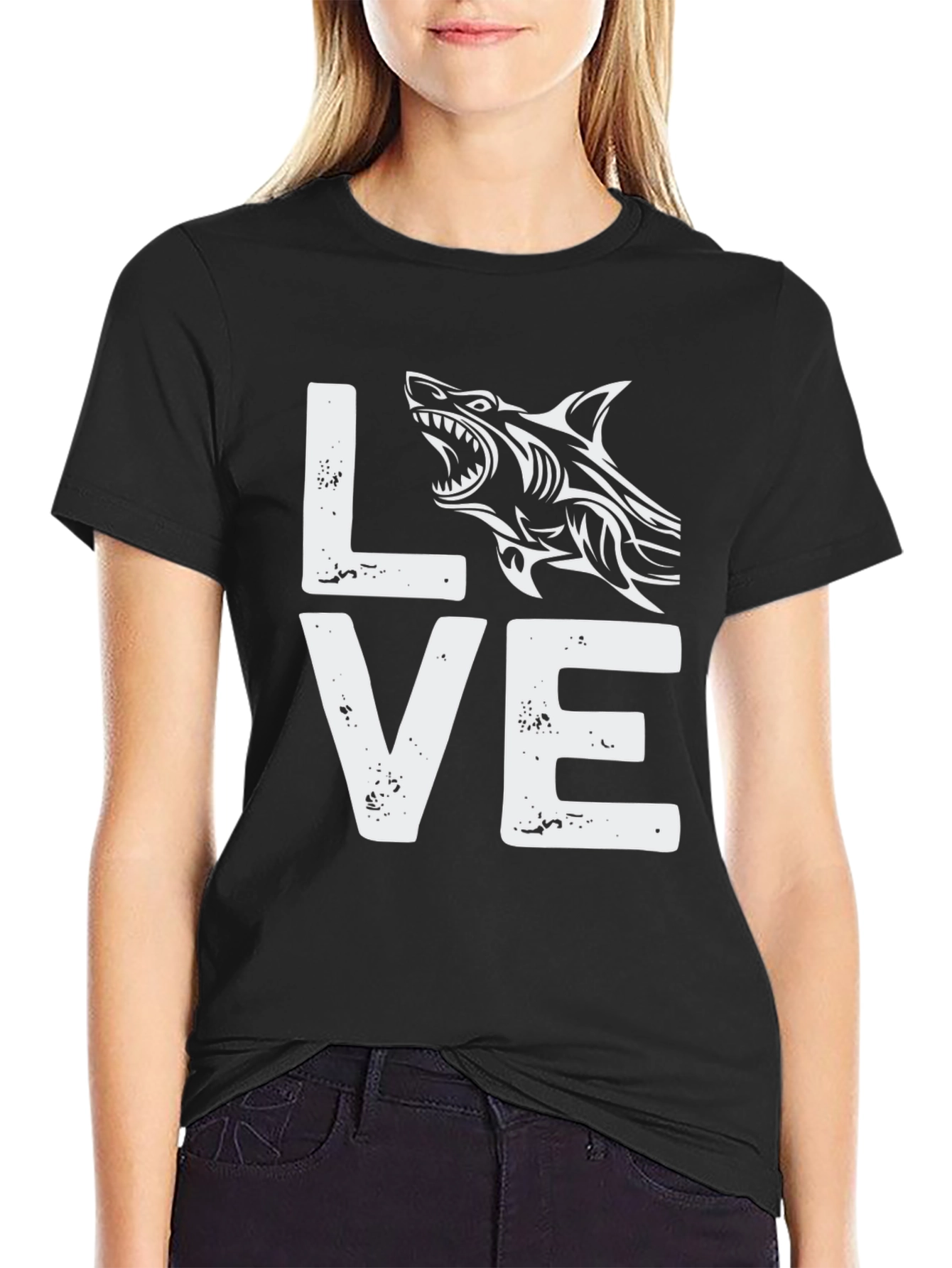 Love Shark Black Cotton Graphic Tee