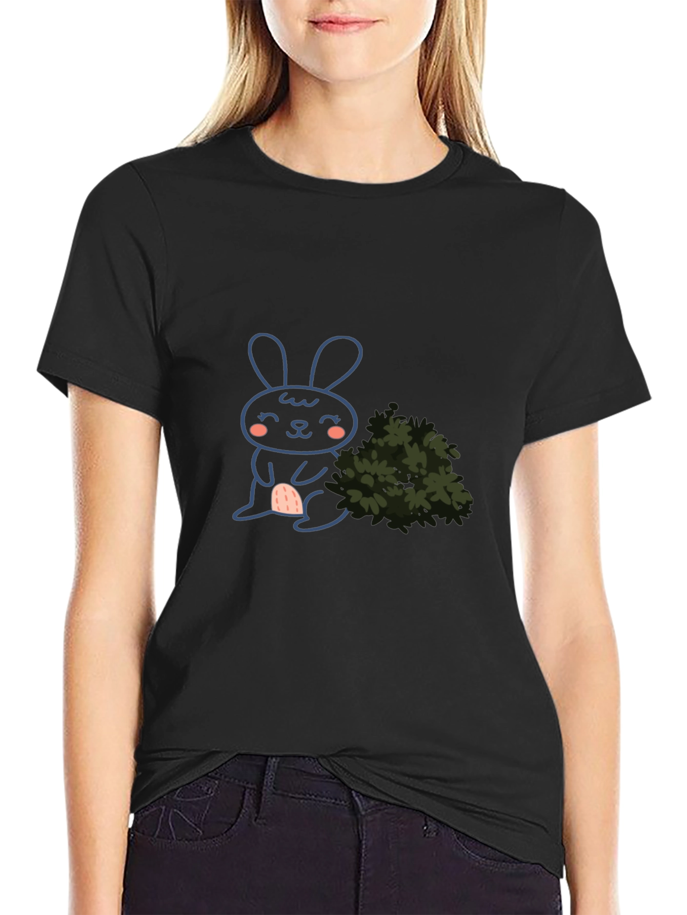 Cute Bunny Graphic Black T-Shirt