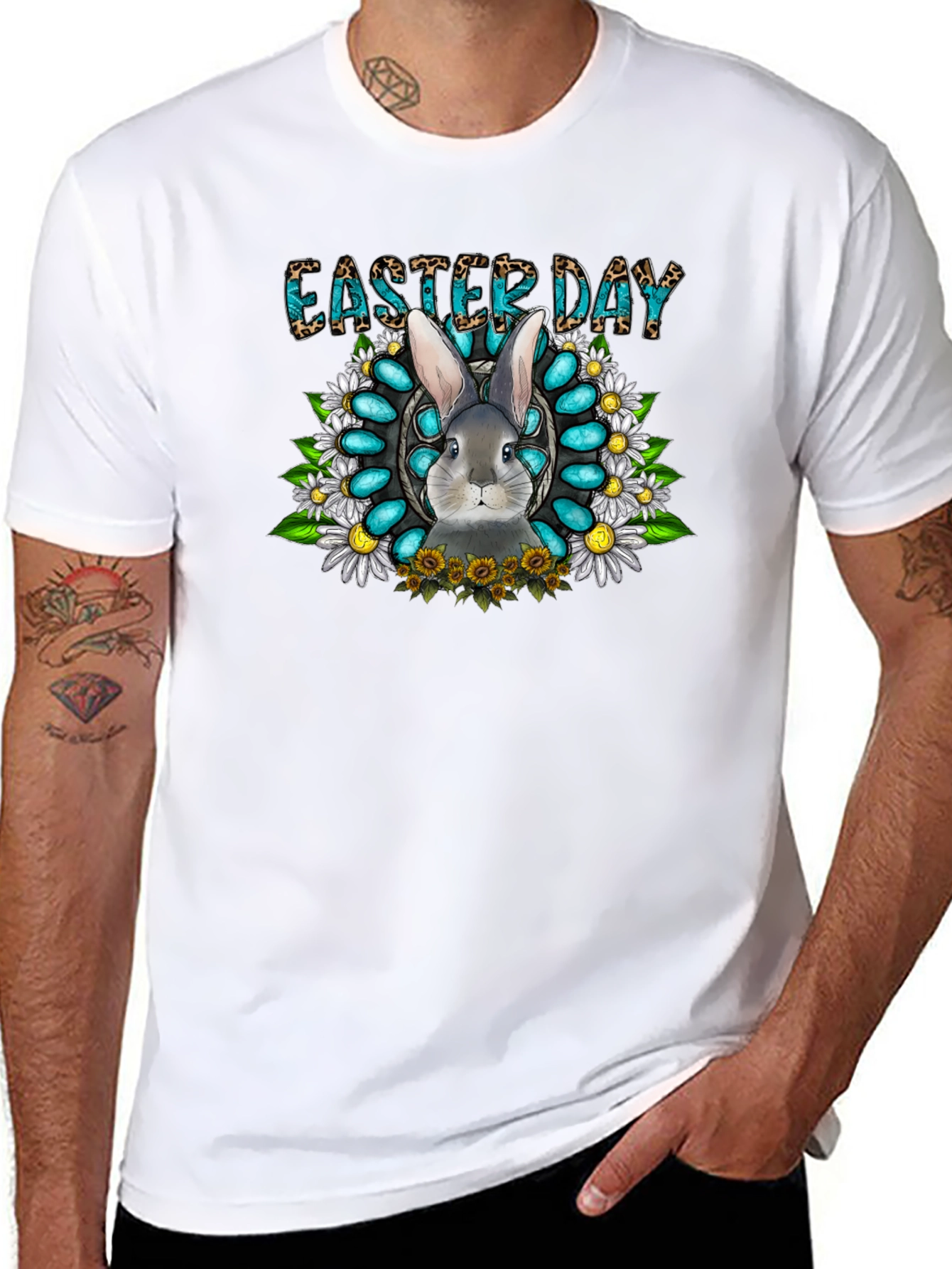 Easter Day Rabbit Graphic Tee - Black