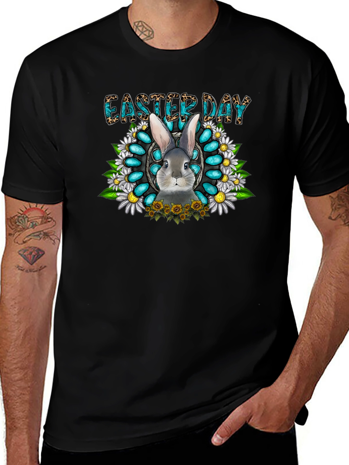 Easter Day Rabbit Graphic Tee - Black