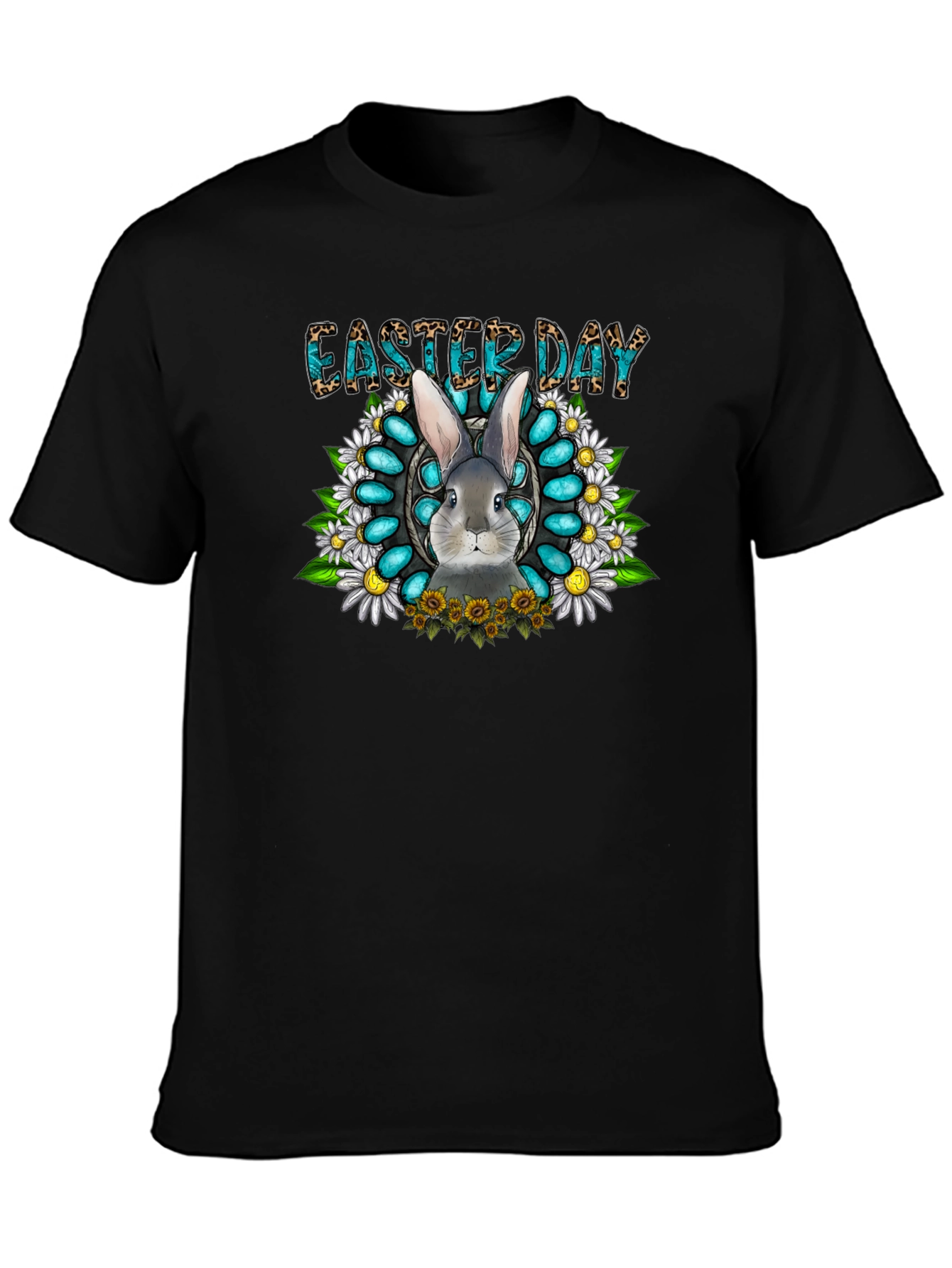 Easter Day Rabbit Graphic Tee - Black