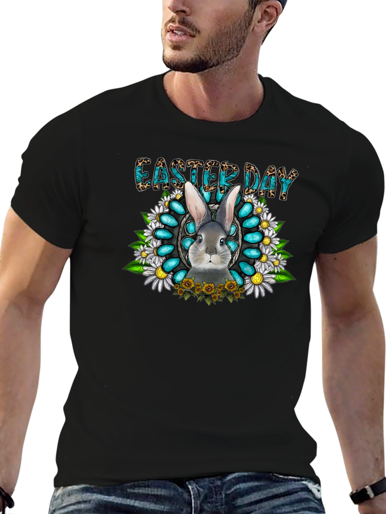 Easter Day Rabbit Graphic Tee - Black