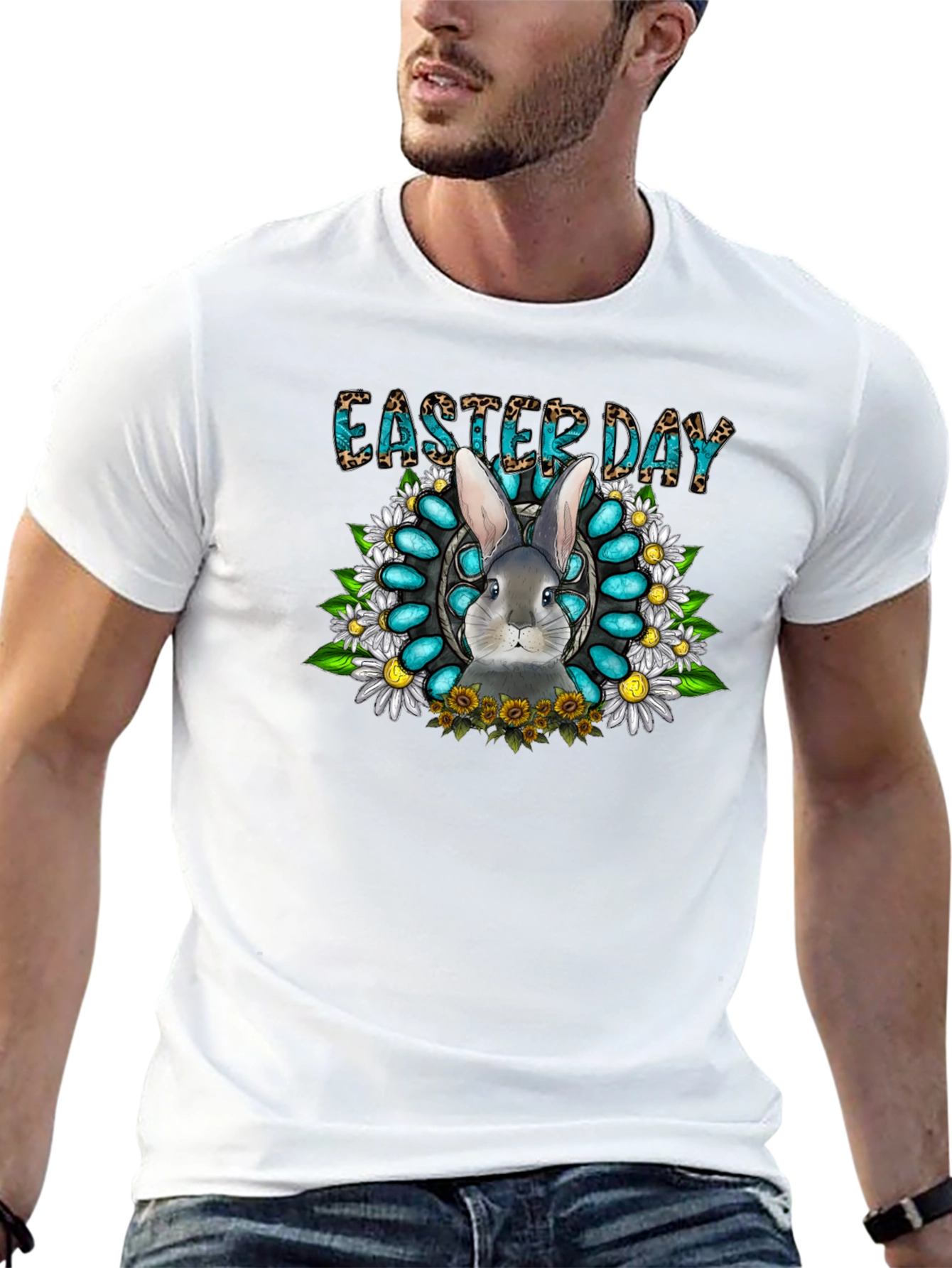 Easter Day Rabbit Graphic Tee - Black