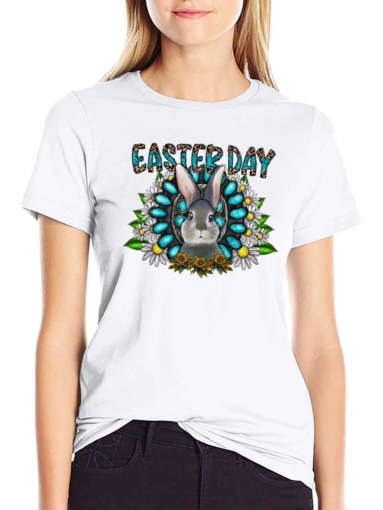 Easter Day Rabbit Graphic Tee - Black