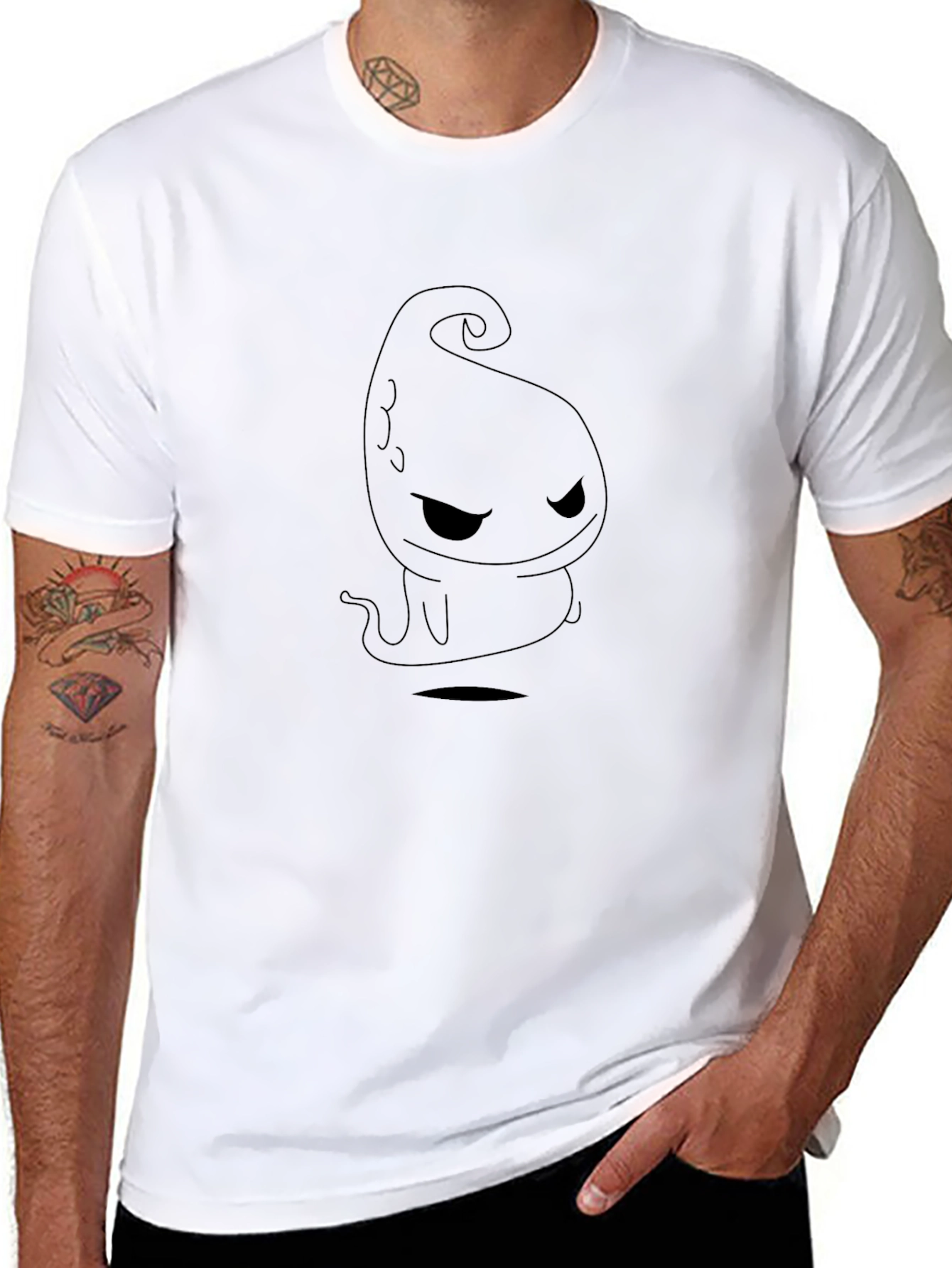 Spooky Ghost Graphic Tee - Mens Black T-Shirt