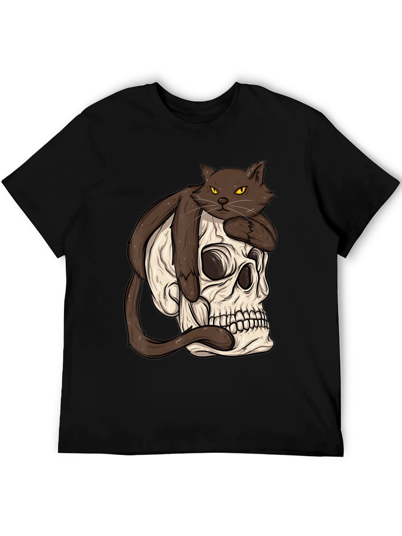 Cat on Skull Graphic Tee - Mens Black T-Shirt