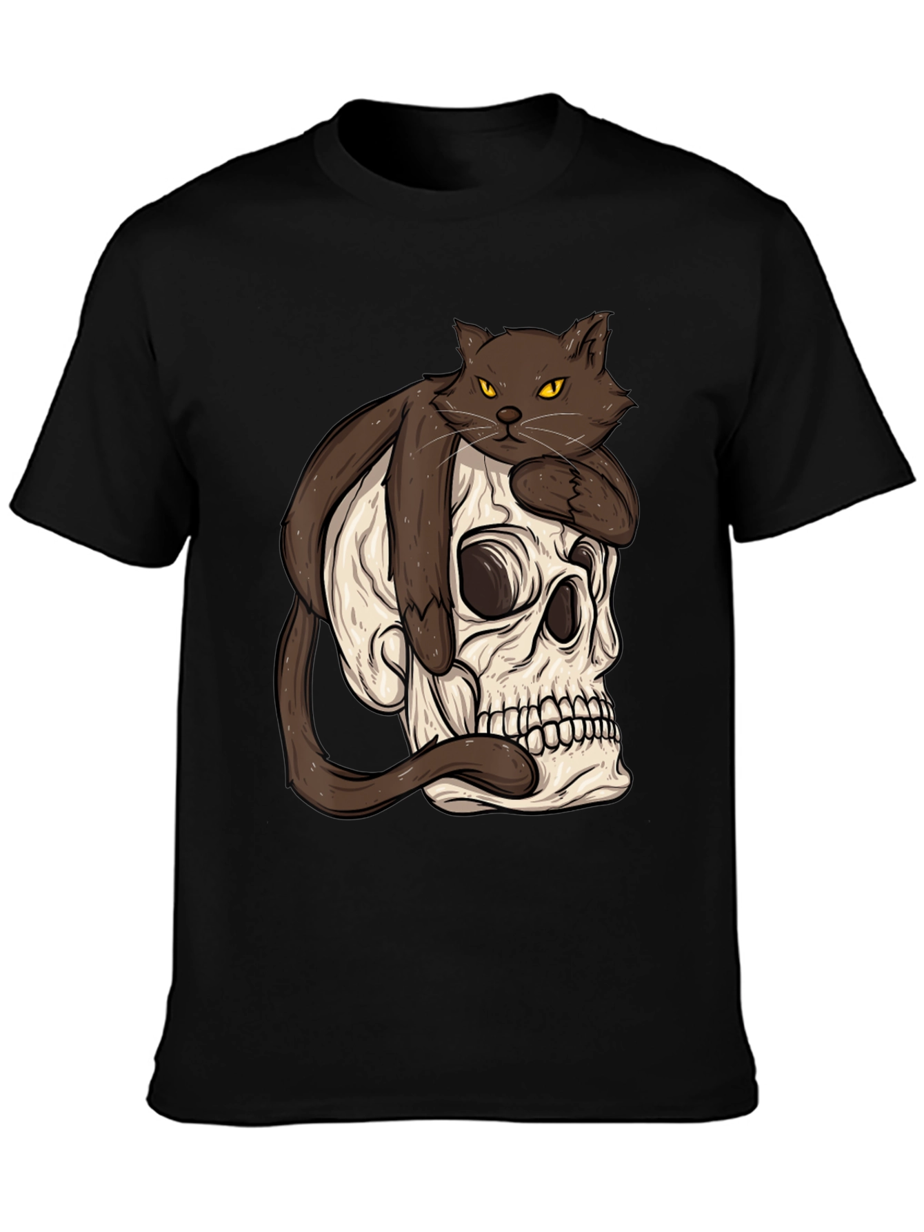 Cat on Skull Graphic Tee - Mens Black T-Shirt