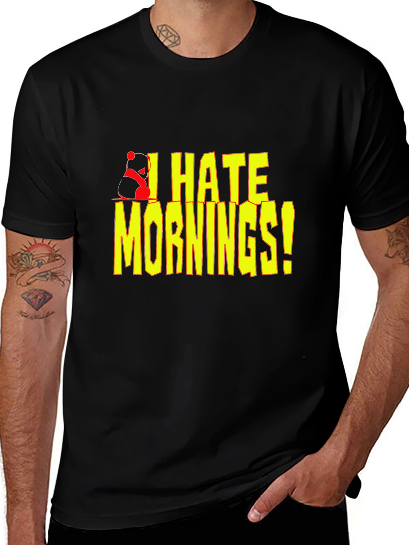 I Hate Mornings! Black T-Shirt with Panda