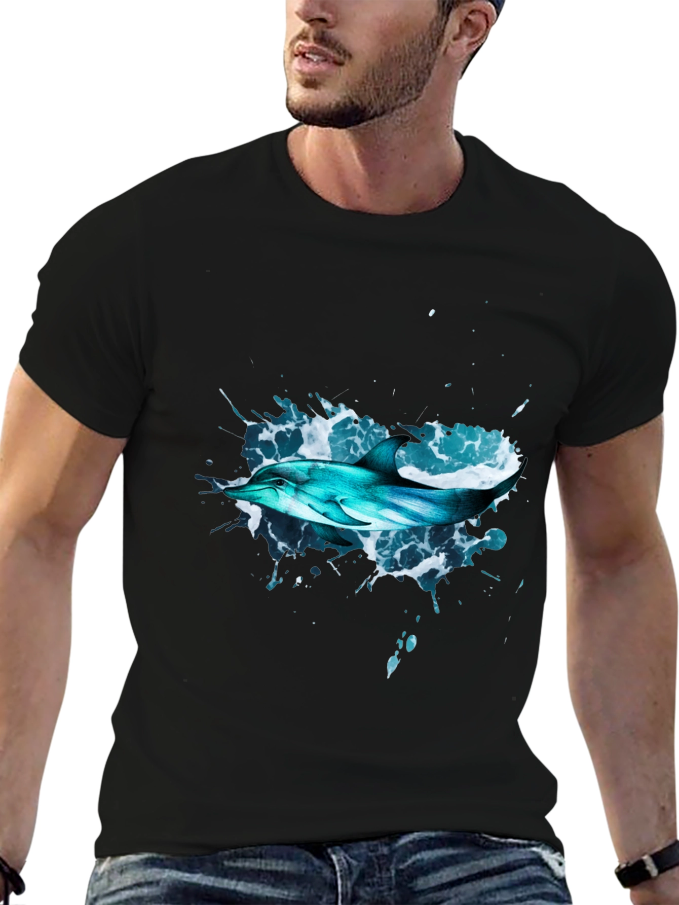 Dolphin Splash Black T-Shirt - Ocean Life Tee